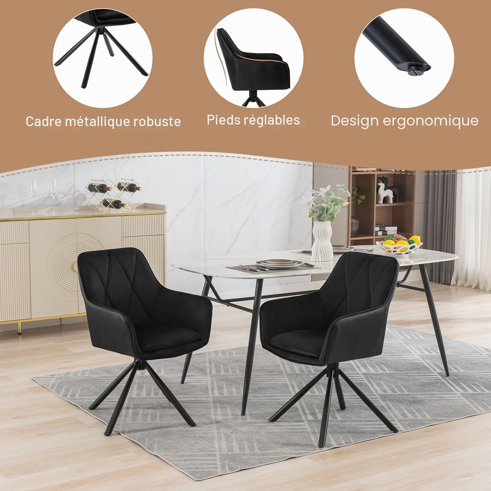 Lestarain Chaise Pivotantes,Noir