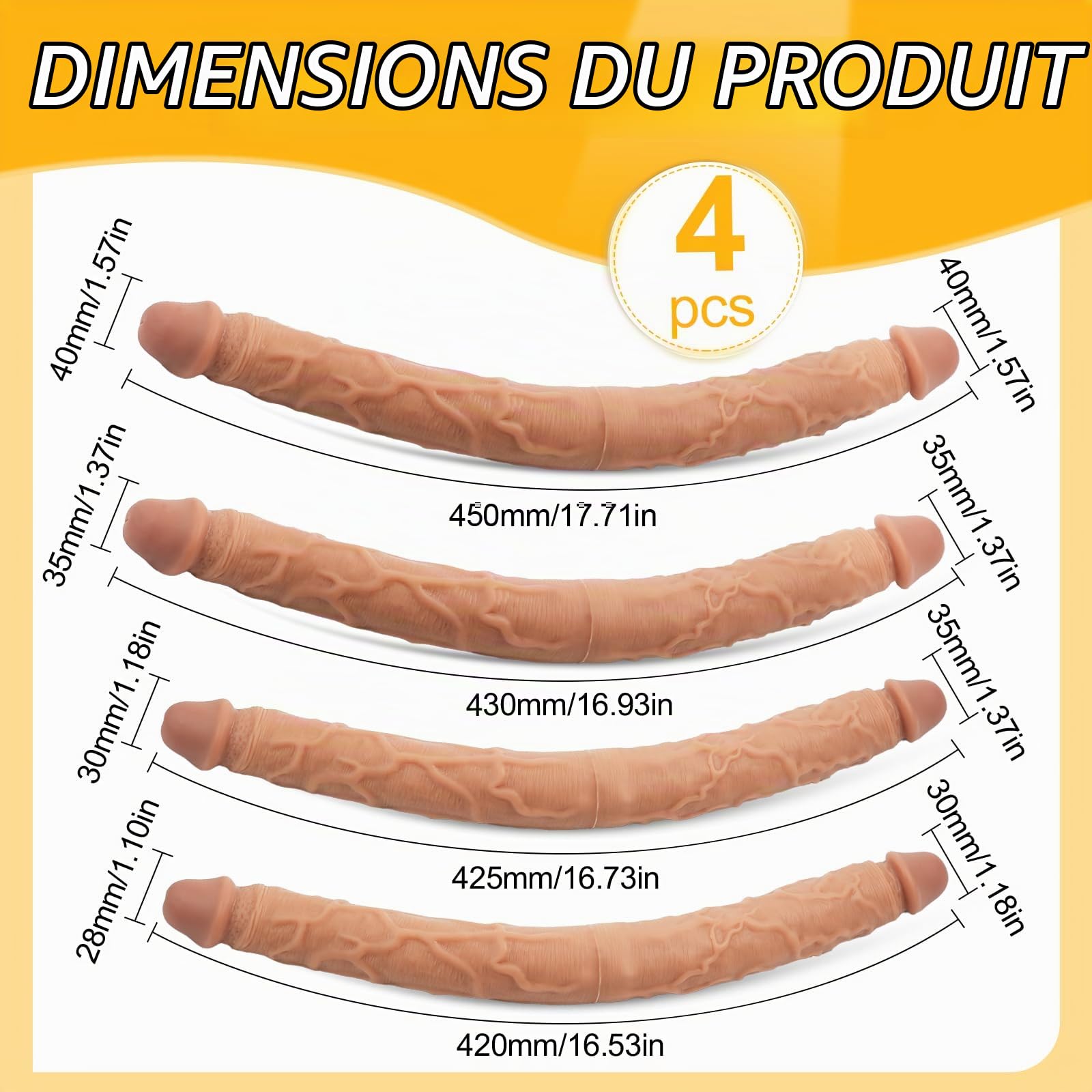 AMAZBEE Gode à double tête pour femmes Gode doux en silicone liquide Jouets pour hommes et femmes Couples Godes réalistes pour double usage (XL)