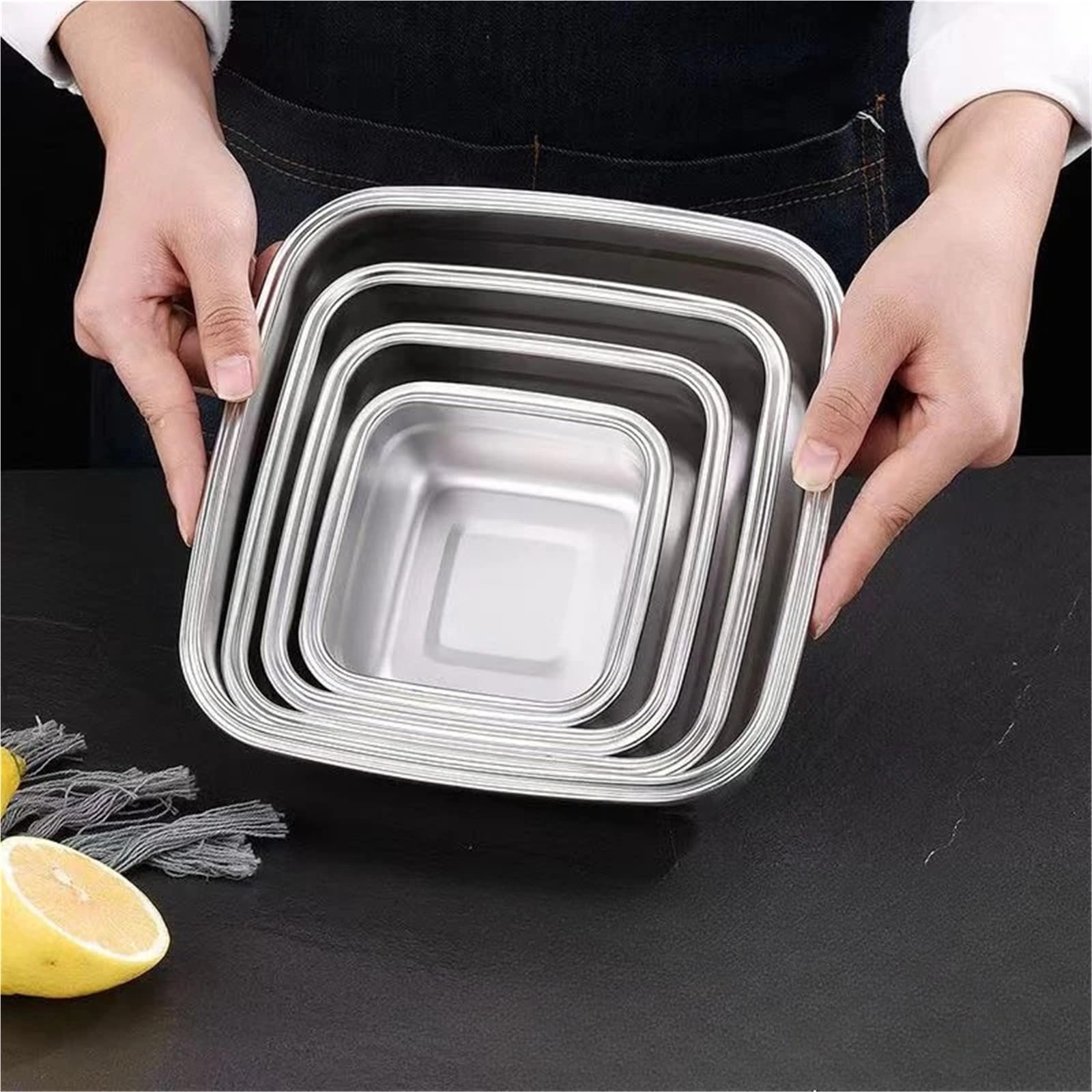 Set di 3 contenitori per alimenti in acciaio inox, quadrati, con coperchio, 400 ml, 750 ml, 1200 ml, per conservare i pasti (3 pezzi)