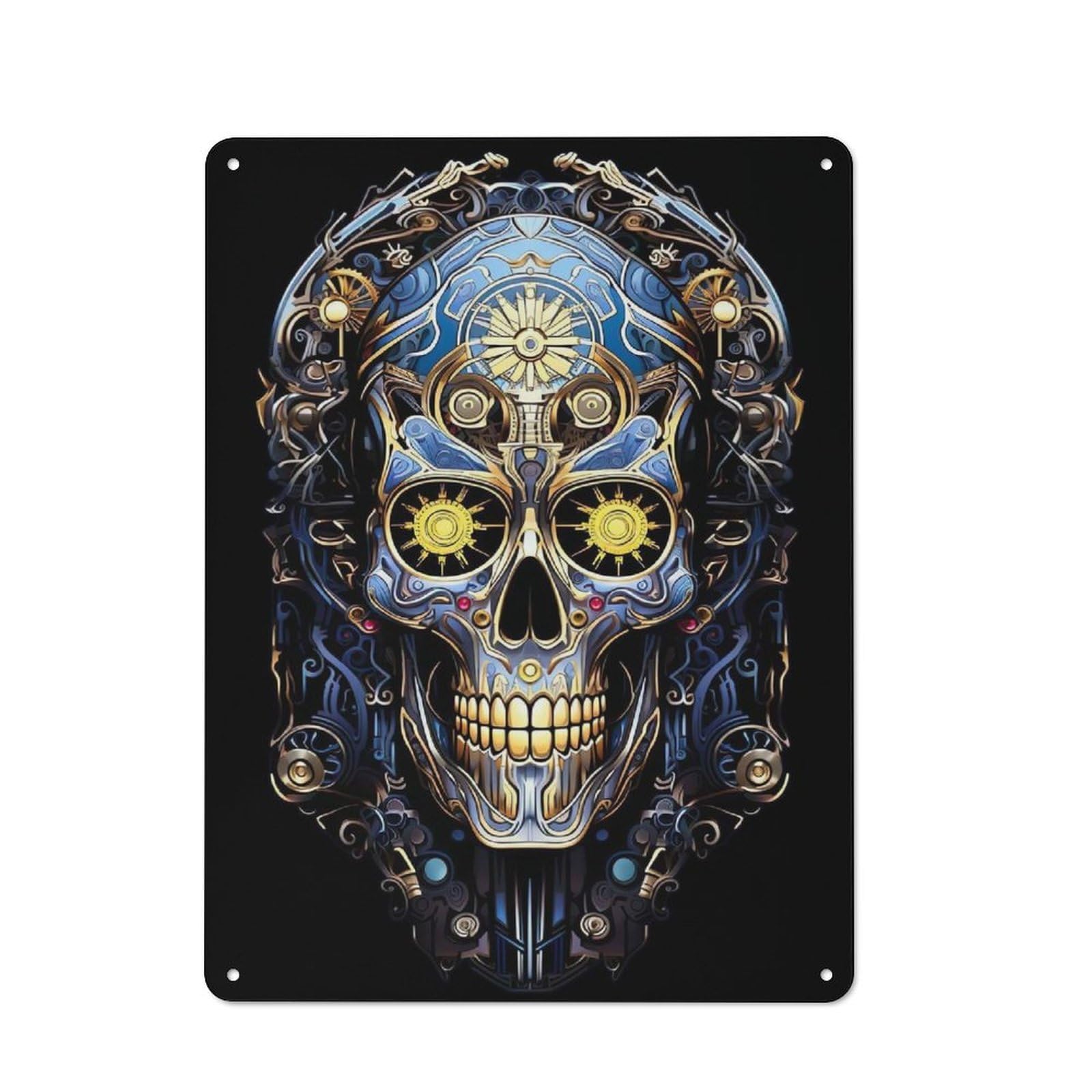 Junmoney Biomechanical Skull 2 Metal Plaque 40X30cm With For Hallway Wall, Retro Decor, For Themed Interiors In Hallways And Entrance Areas