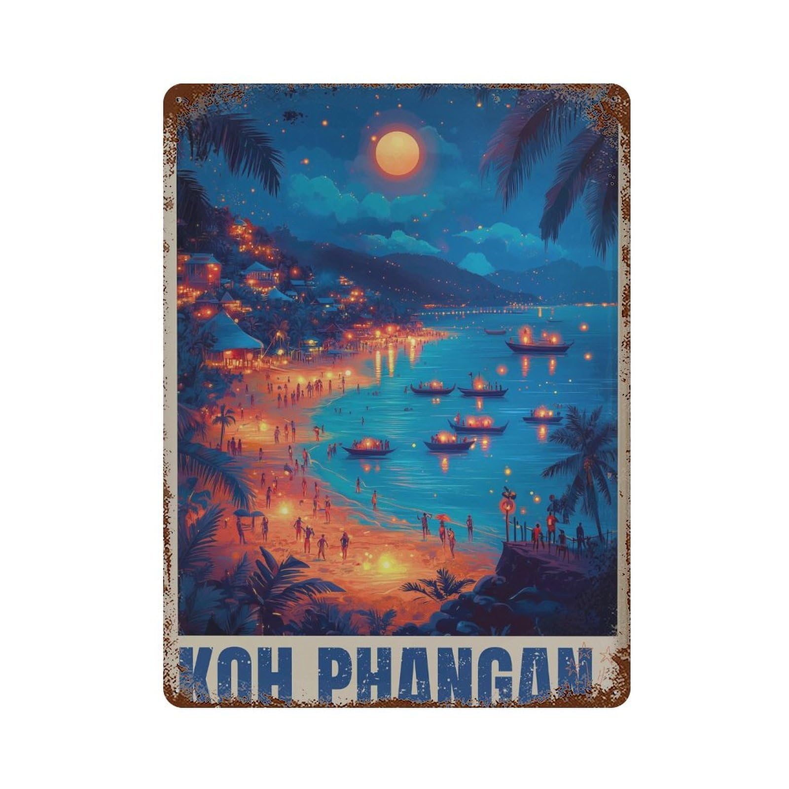 xiaoxiaoshen Koh Phangan Travel Thailand Full Moon Party (2) Wall Decor Art Metal Tin Poster Modern Home Decor Art Home Bar Shop Decorations Vintage Sign 40x30cm