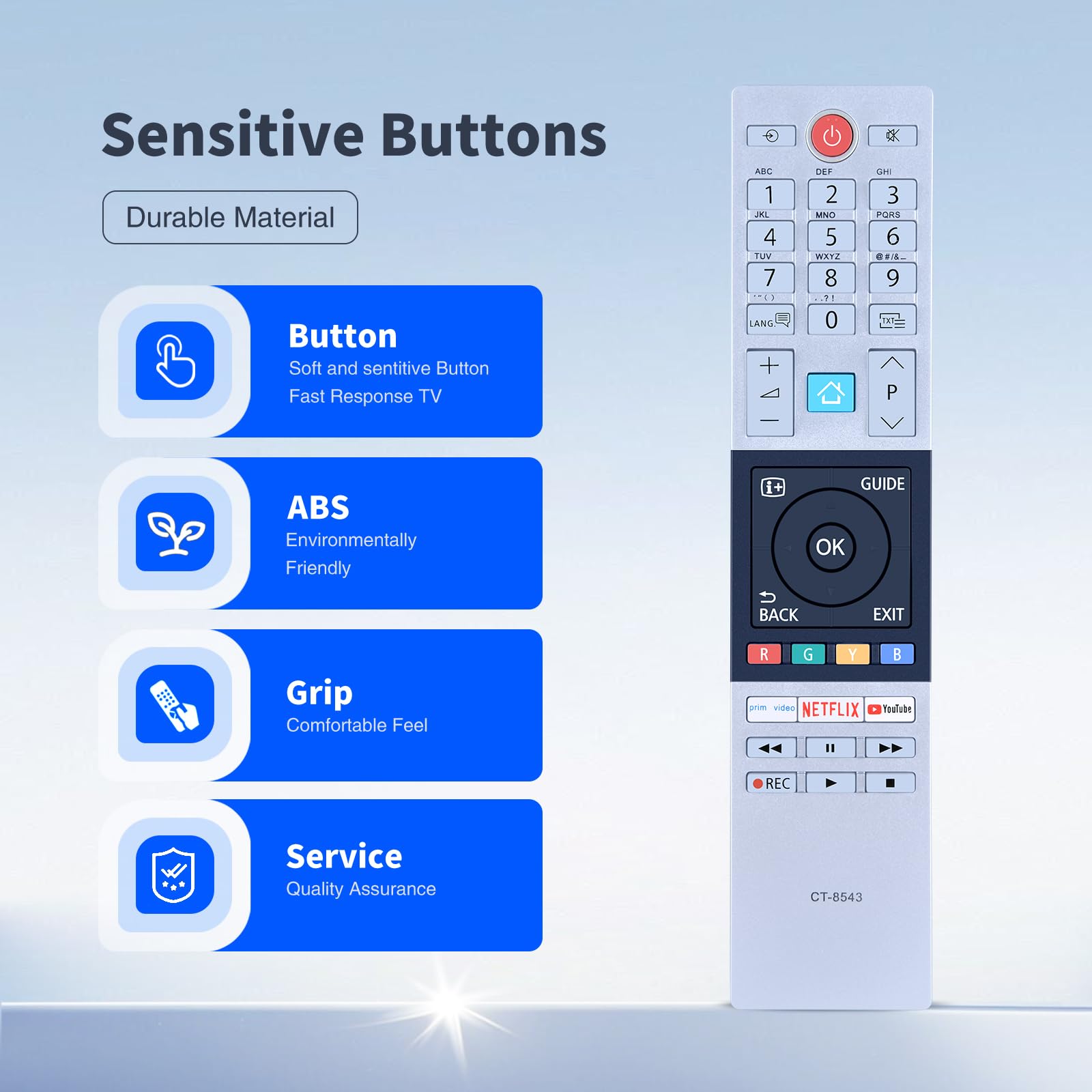 GOUYESHO CT-8543 Vervangende Afstandsbediening Voor Toshiba Smart TV – Met Netflix, Prime En YouTube