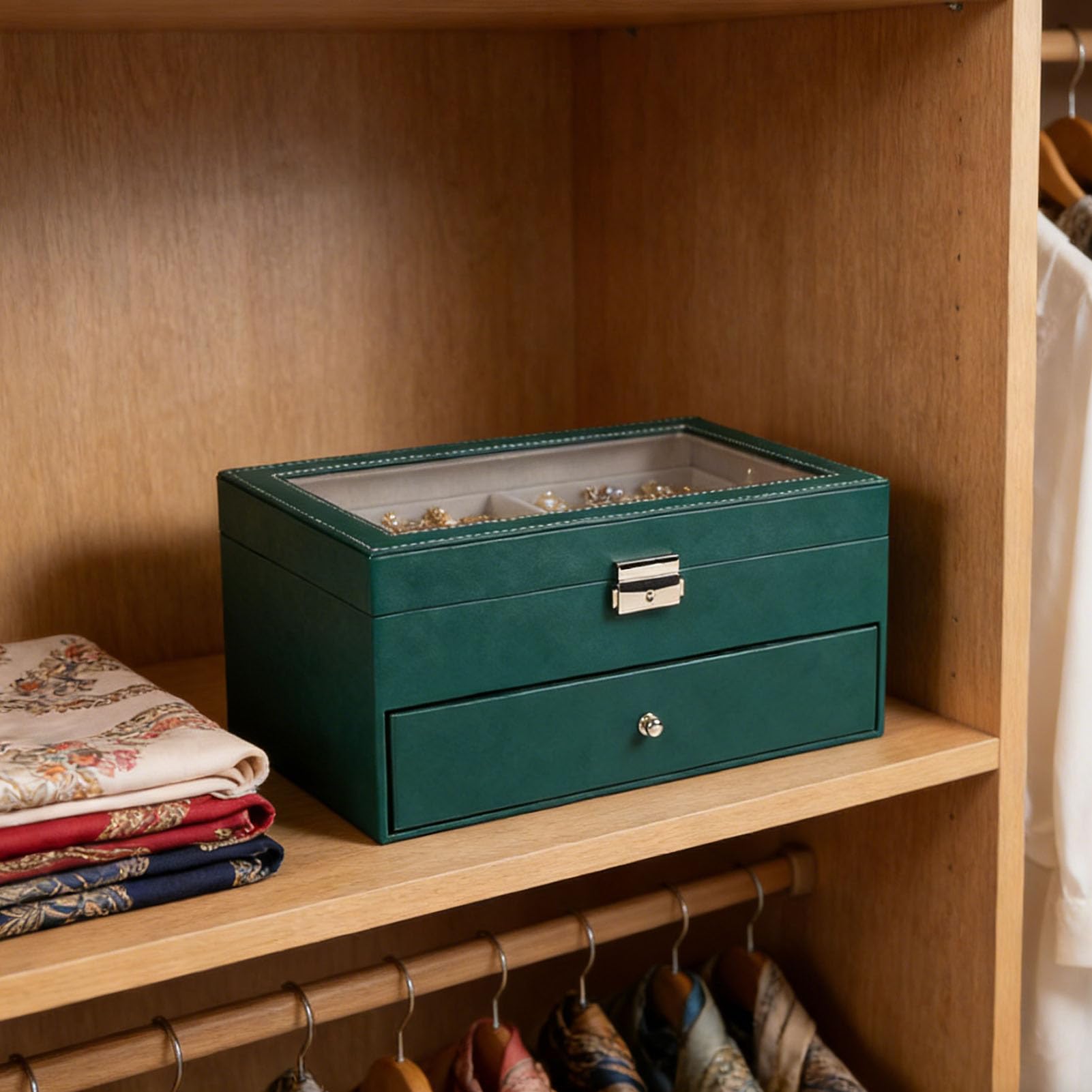Asixxsix Organizer na Okulary Przeciwsłoneczne, 12 Przegródek Wodoodporny Zamykany Schowek ze Skóry PU, Etui na Okulary z szufladą dla Kobiet Mężczyźni Biżuteria Zegarki Wyświetlacz Okularów