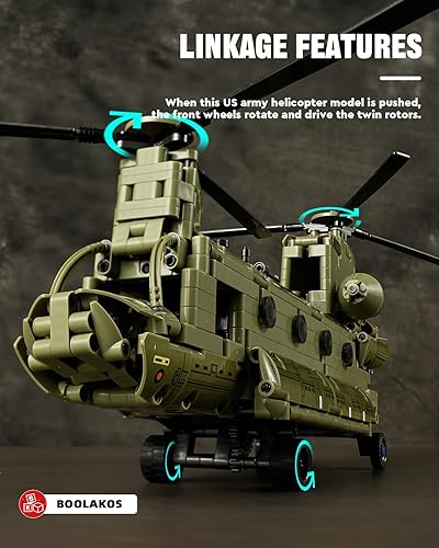 Miniatura 3 de Helicóptero militar CH-47 Chinook, juego de bloques de construcción de helicópteros de transporte militar, icónico modelo de exhibición de juguete