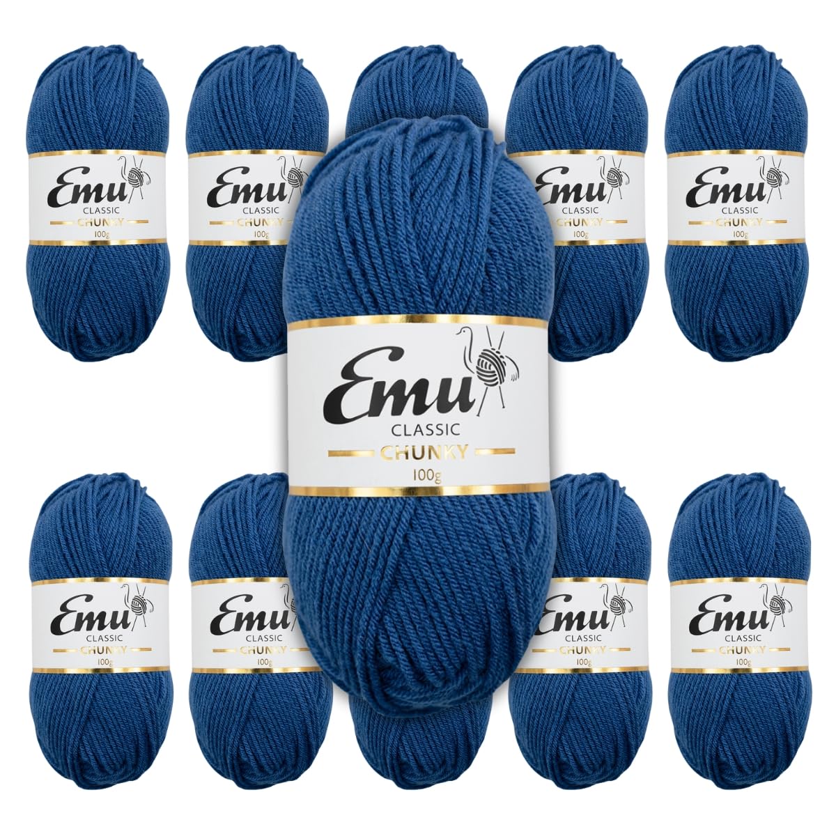 Emu Classic Chunky Acrylic Yarn 100g Balls 164m, Pack of 10, Marine - 172