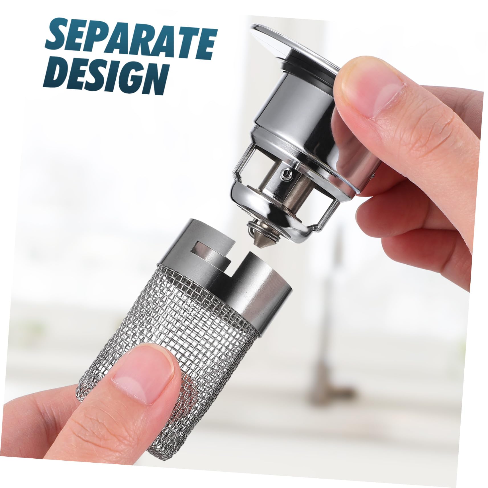 Tapón de Lavabo de Baño Botón Pulsador y Filtro Antiobstrucción | Plata, Abs, Acero Inoxidable y Latón, 1 Pieza, Evita Malos Olores, Uso en Cocina y Hotel