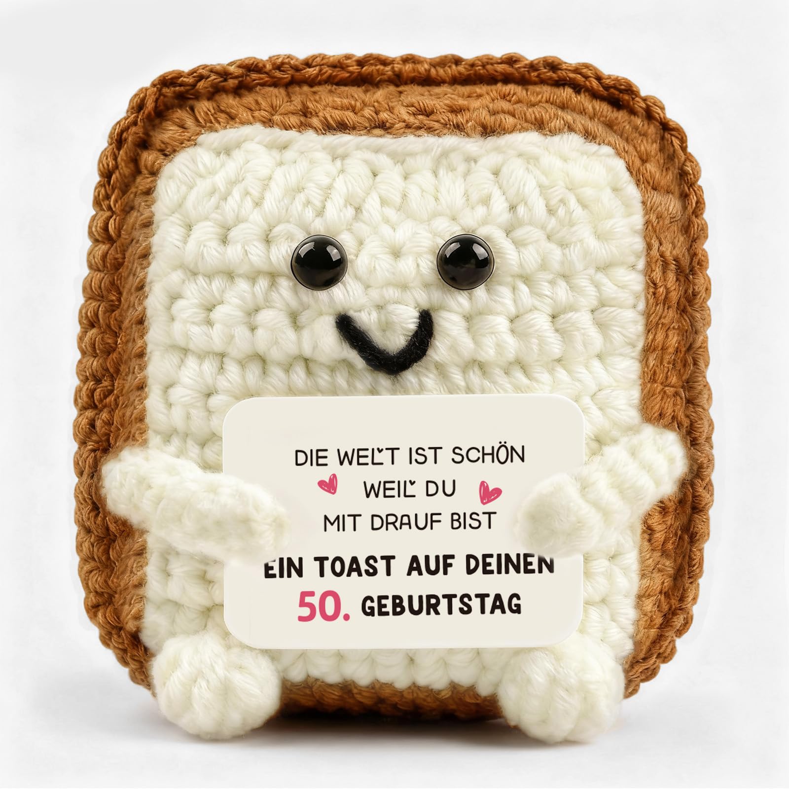 Giftota Pocket Hug - 50 Geburtstag Geschenk - Kreative Strickfigur Toast - Kleiner Glücksbringer & Mutmacher - Geschenke für Freundin, Männer, Frauen, Kollegen, Familie