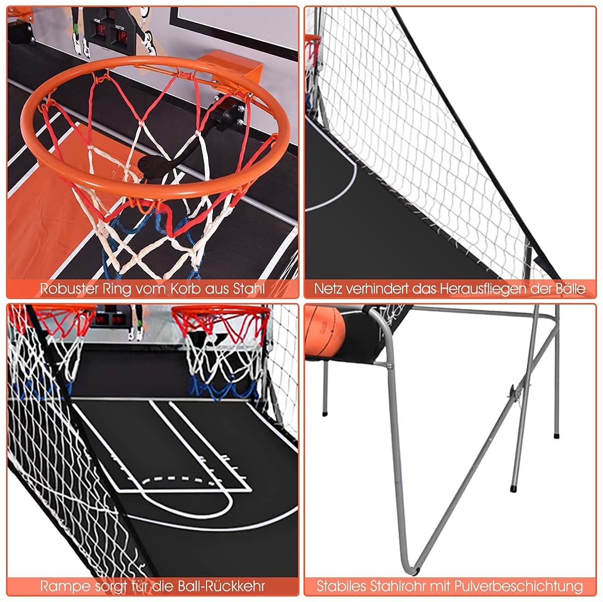 RELAX4LIFE Basketball Automat Elektronisch, Basketball Schießmaschine Klappbar, Baskeltballständer Doppelschuss mit 8 Spielmodi&Anzeigetafel, inkl. 2 Körben, 4 Bällen&Pumpe, Arcade Basketballspiele
