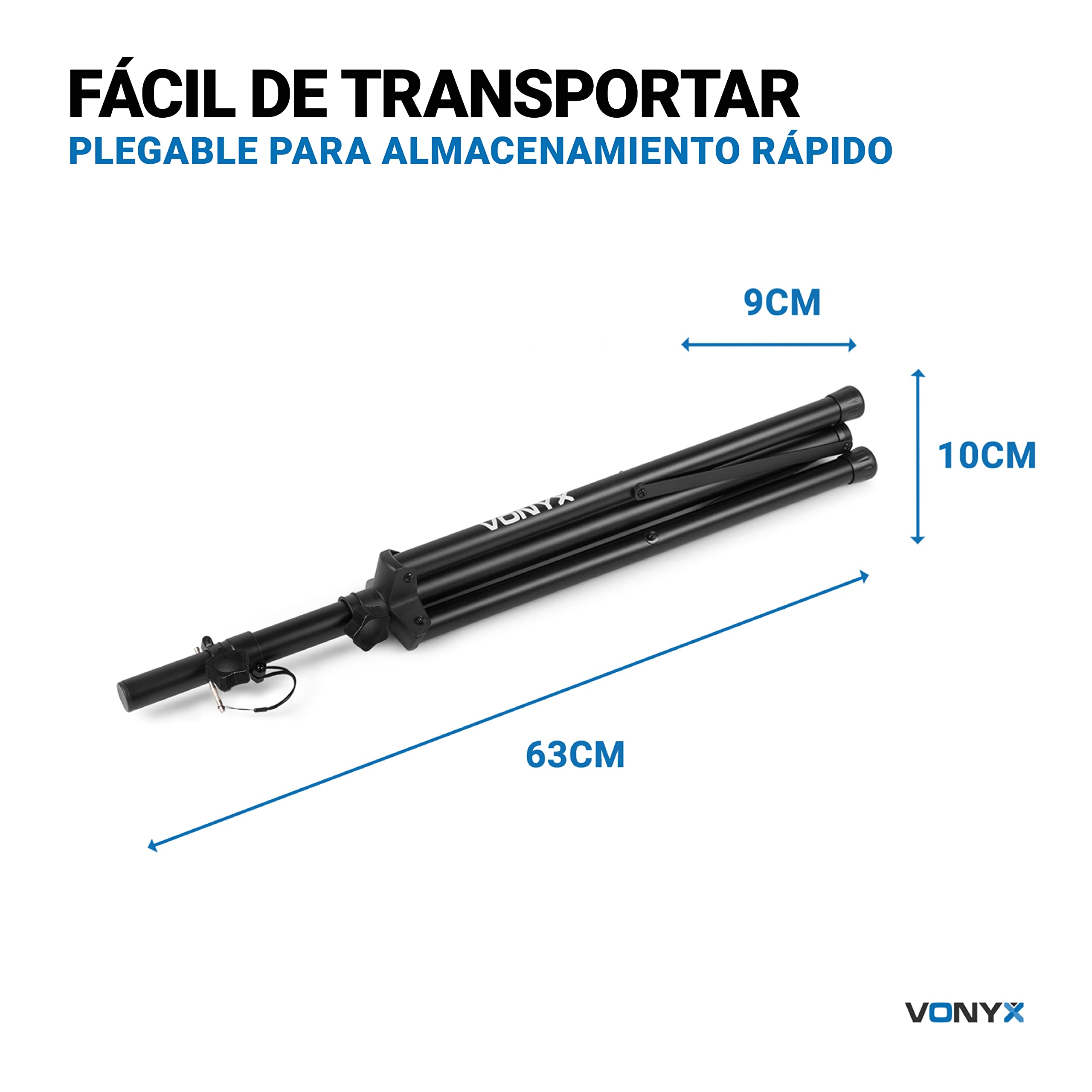 Vonyx LS02K Pareja de trípodes para altavoces, capacidad de carga máxima de 20 kg, pasador de fijación seguro, ideal para todos los altavoces con Vaso (tophat) de 35 mm altura max 1,15m.
