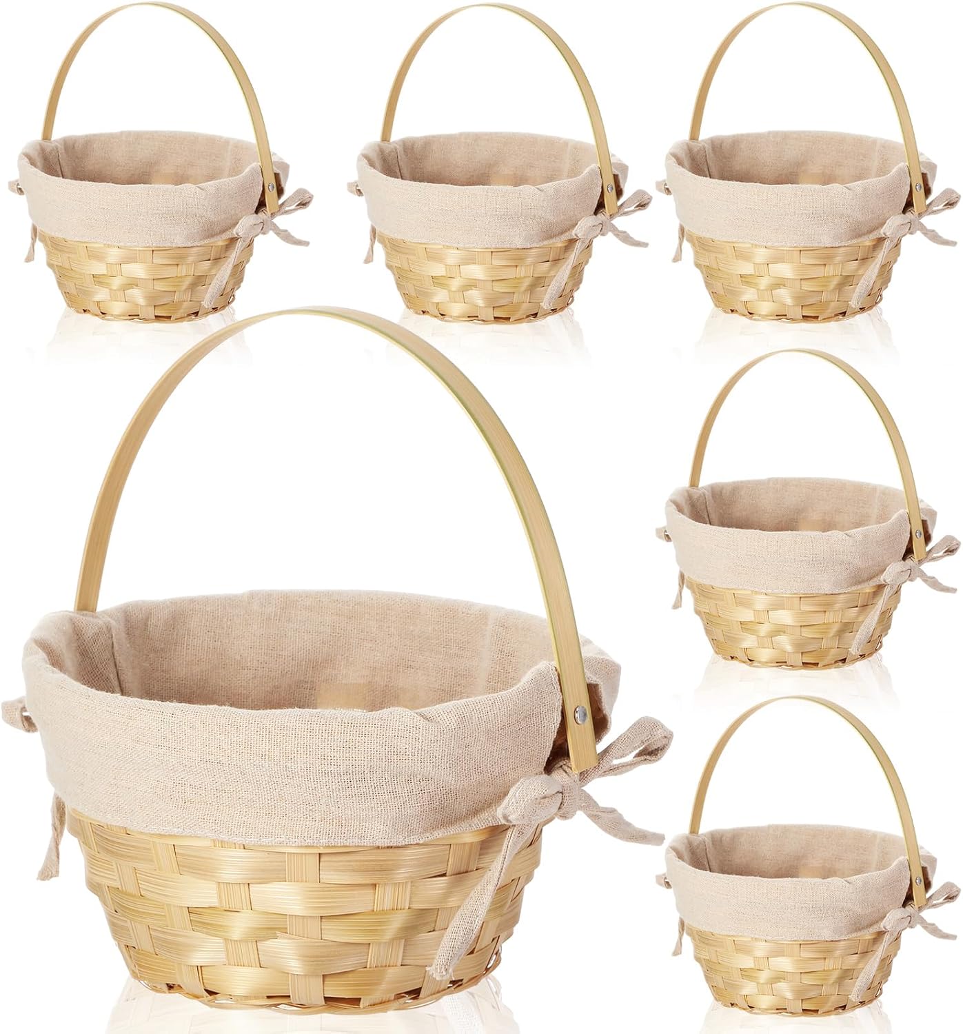 6 Pieces Empty Bamboo Baskets Round Small Woven Basket with Handle Buckets for Food Storage Gift Party Supplies Decoration Kids' Birthday Party Favor Sets