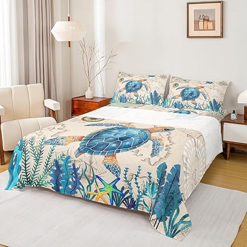 Erosebridal Juego de sábanas de tortuga marina, tamaño matrimonial, juego de sábanas decorativas para habitación de los niños, juego de ropa de cama