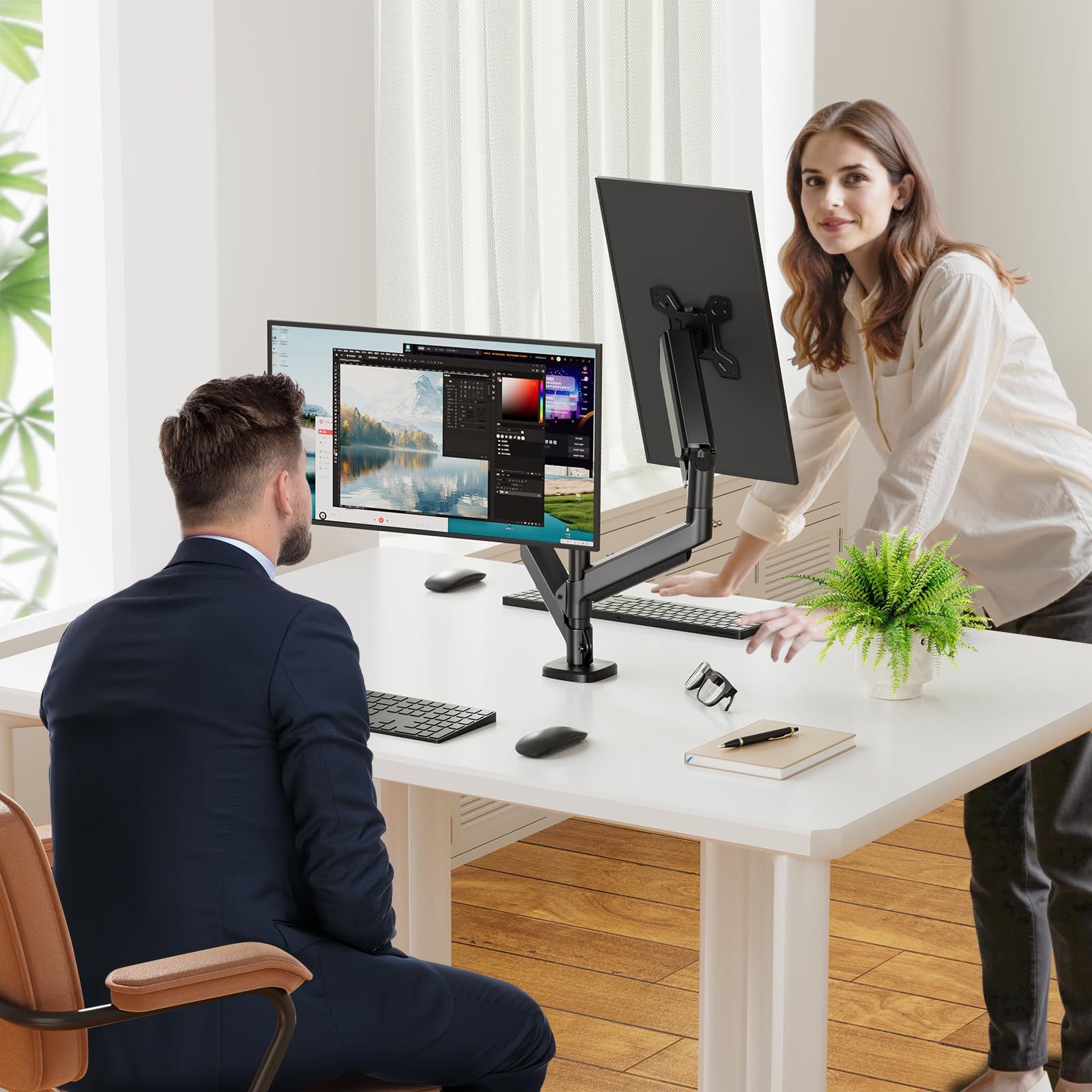 Simple Trending Dual Monitor Stand for 17-27 inch Computer Screens, Computer Stand, Adjustable Stand for 2 Monitors Holds up to 20 lbs, (Black) — view 5