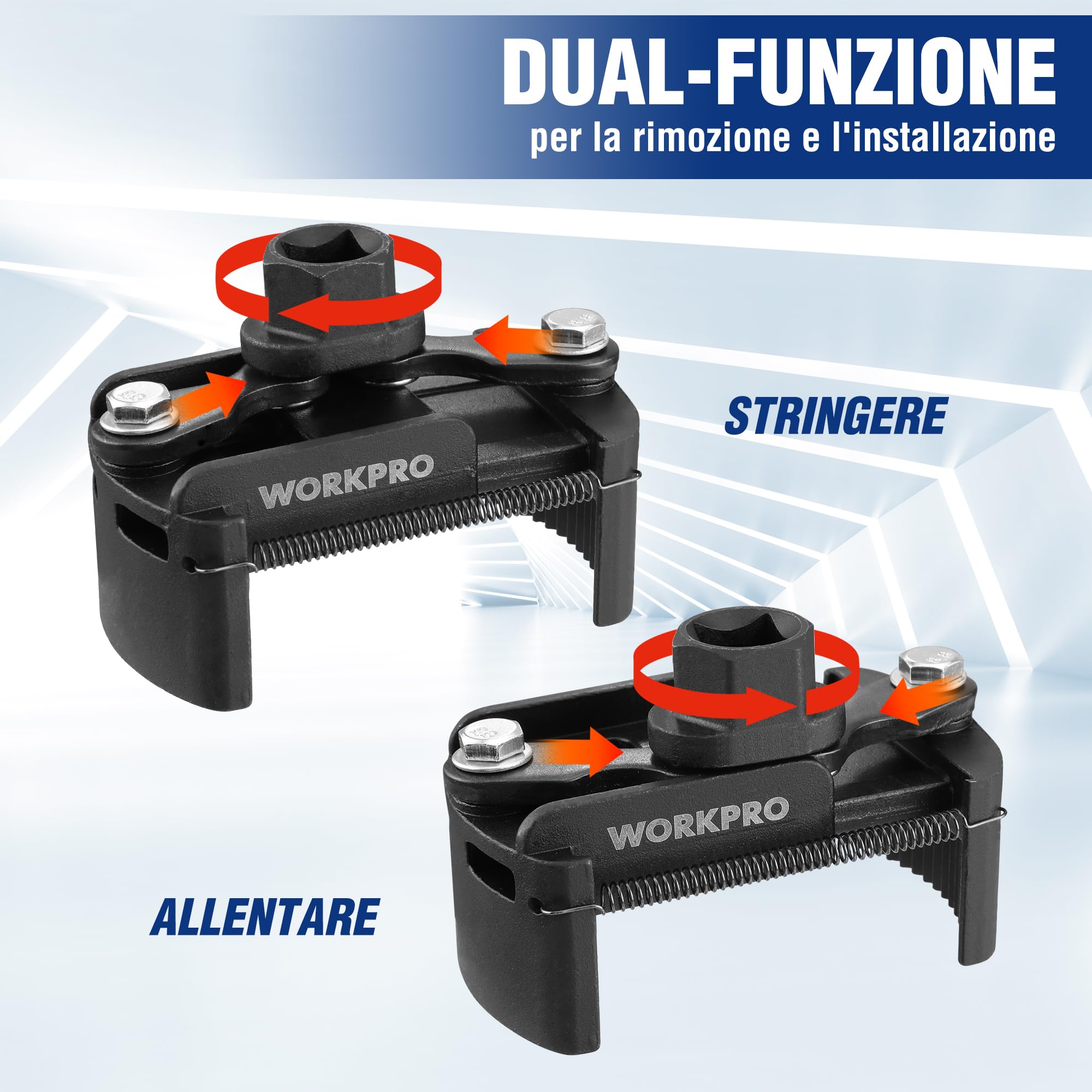 WORKPRO Chiave Regolabile per Filtri dell'Olio con Bloccaggio Automatico a Molla, Set per la Sostituzione dei Filtri dell'Olio, Ideale per Filtri Motore, Condotti e Raccordi