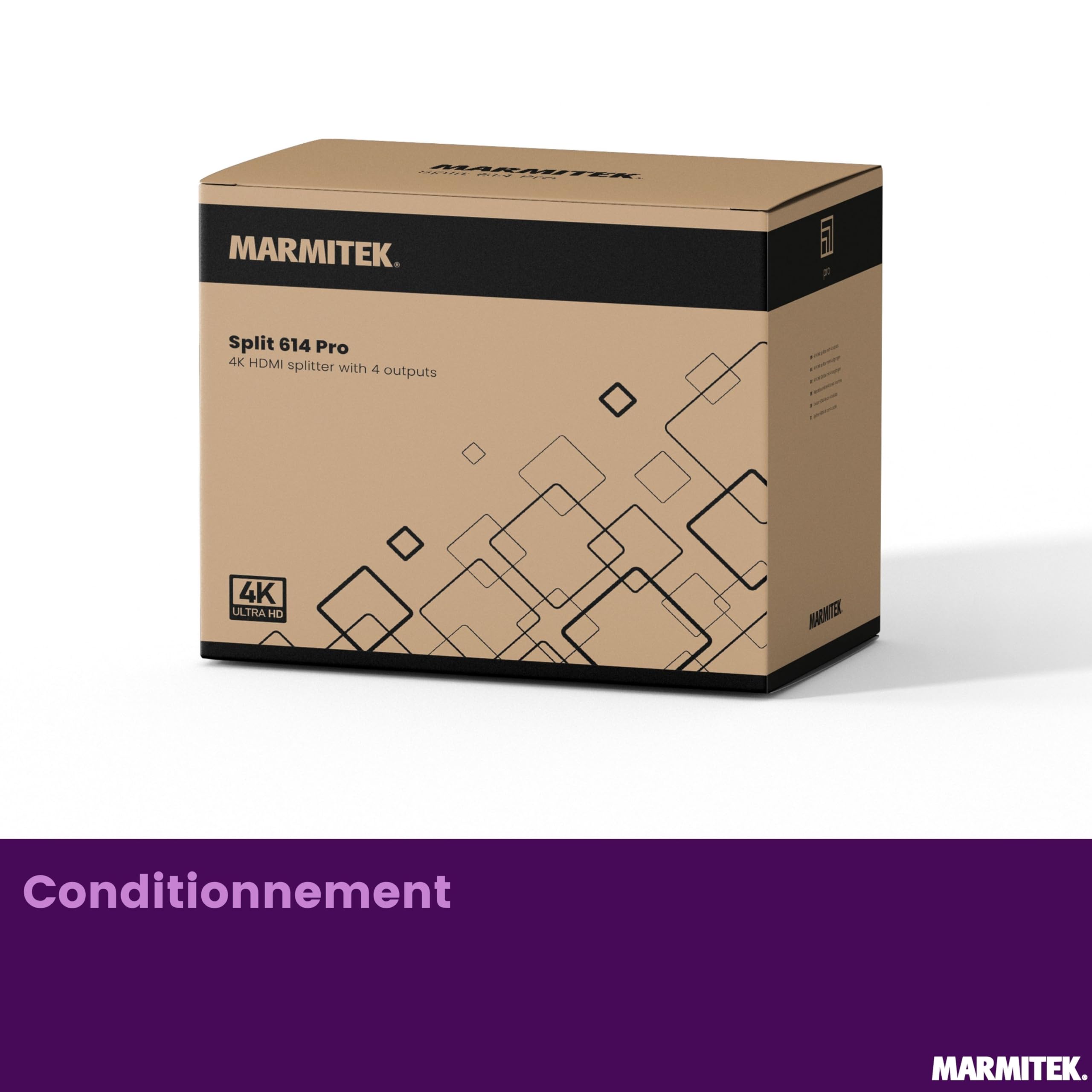 Marmitek Split 614 Pro - Splitter HDMI 4K60 1 entrée 4 Sorties UHD HDR | Duplicateur HDMI 2.0 Ultra HD pour 4 écrans, HDR10, HDCP 2.2, EDID, downscaler, 18 Gbit/s et boîtier métallique