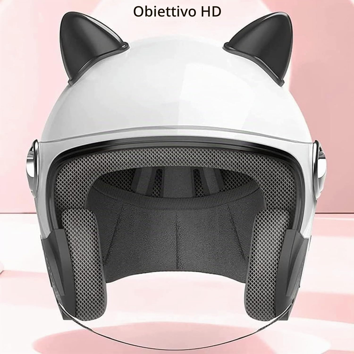 Casco moto Jet 3/4 retrò omologato ECE DOT, con orecchie di gatto rosa e visiera parasole, mezzo casco unisex for bambini adolescenti adulti