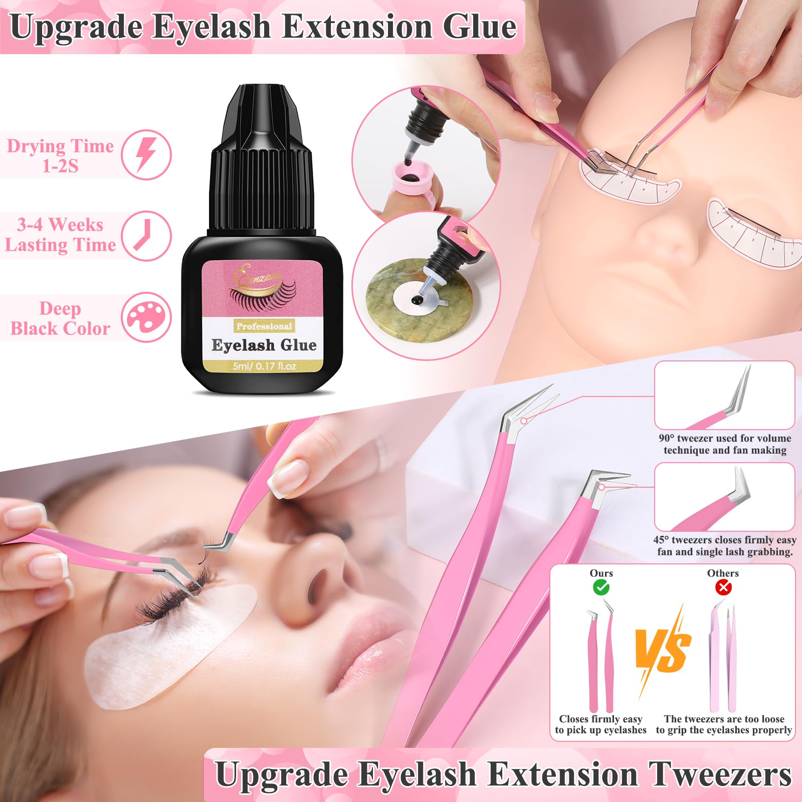 Pink Eyelash Extension Starter Kit with Tools and Colored Lash Fans DIY Lash Starter Kit - Pre-Mapped Lashes for Beginners  main image 4