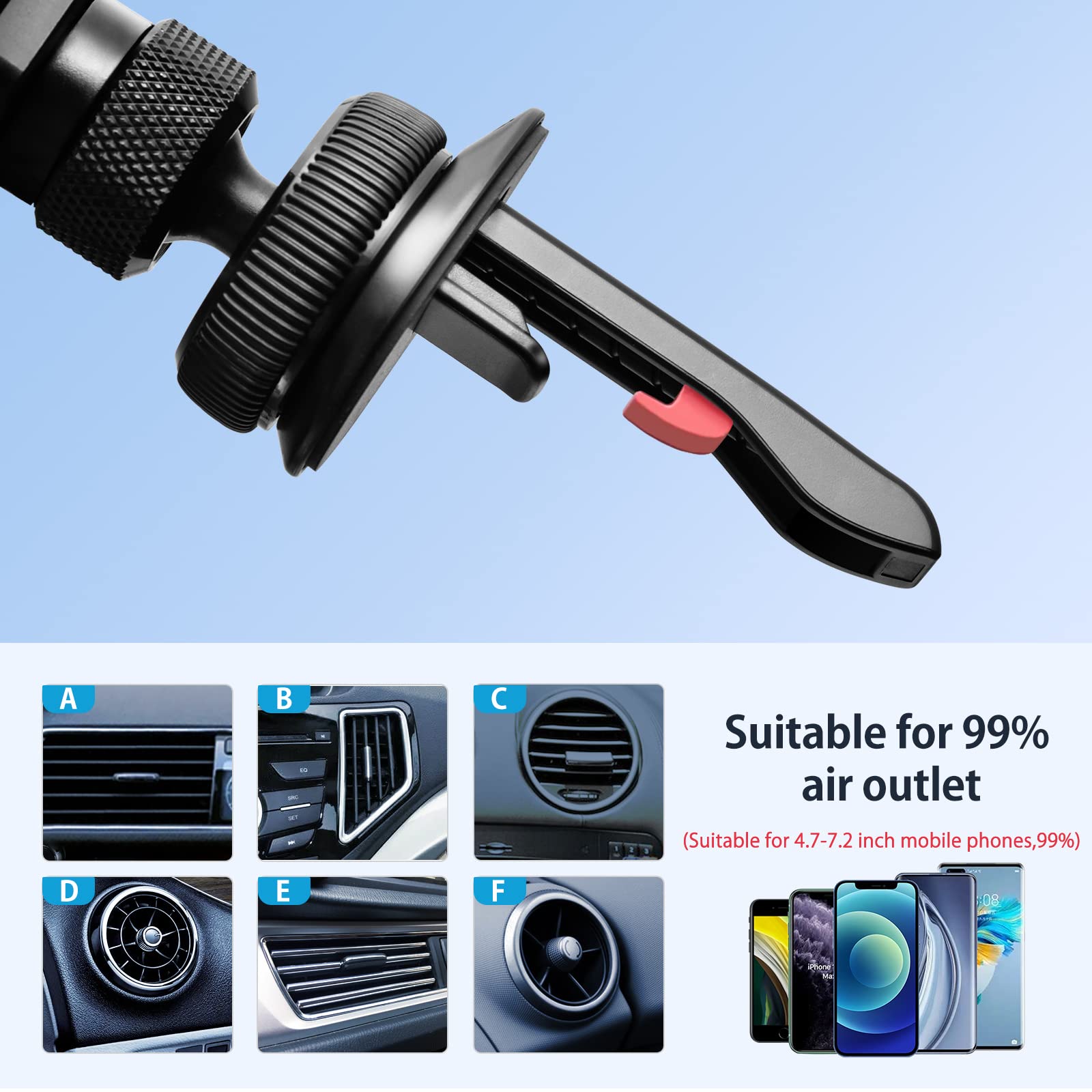 OATSBASF Soporte para teléfono de Coche, Manos Libres, Soporte para Rejilla de ventilación de Gravedad, Apto para teléfonos móviles de Menos de 7 Pulgadas (X03-negro)