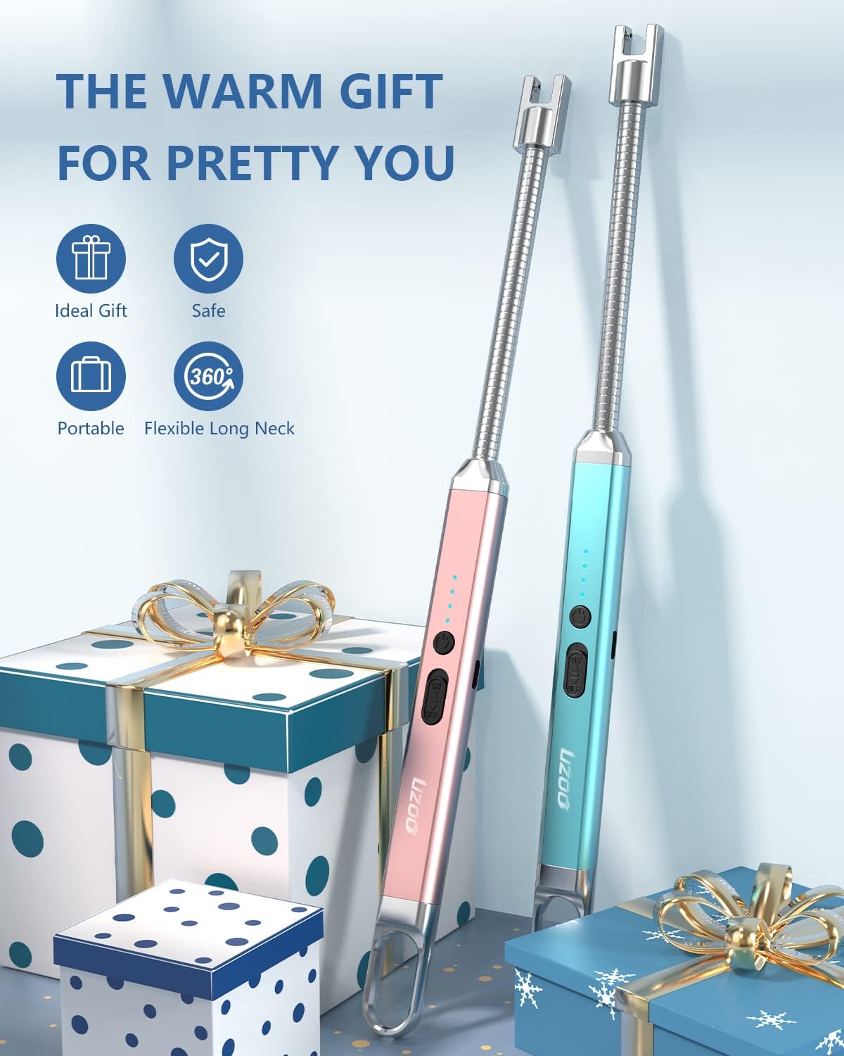 Candle Lighter, Upgraded USB Electric Lighter, Rechargeable Arc Lighter with LED Display, 360° Flexible Neck Flameless Grill Long Lighters for Candle Aromatherapy Camping BBQ Gas Stoves (Rose Gold)
