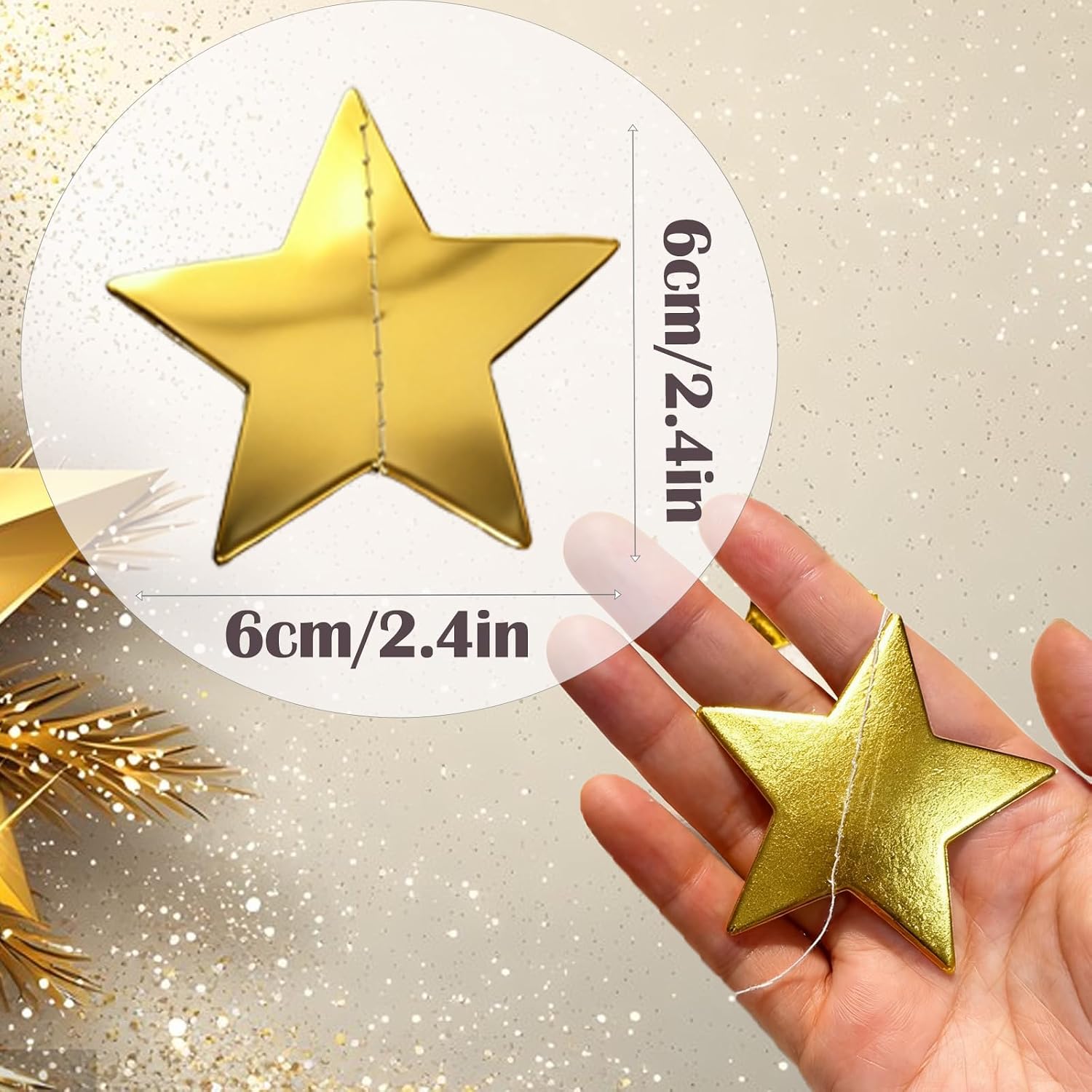 105 Feet Gold Star Garland, 8 Strands Glitter Paper Star String, 2.4 Inch Hanging Star Decorations for Christmas Tree, Birthday Party, Wedding, Ceiling Decor, Gold Paper Stars for Party Decor