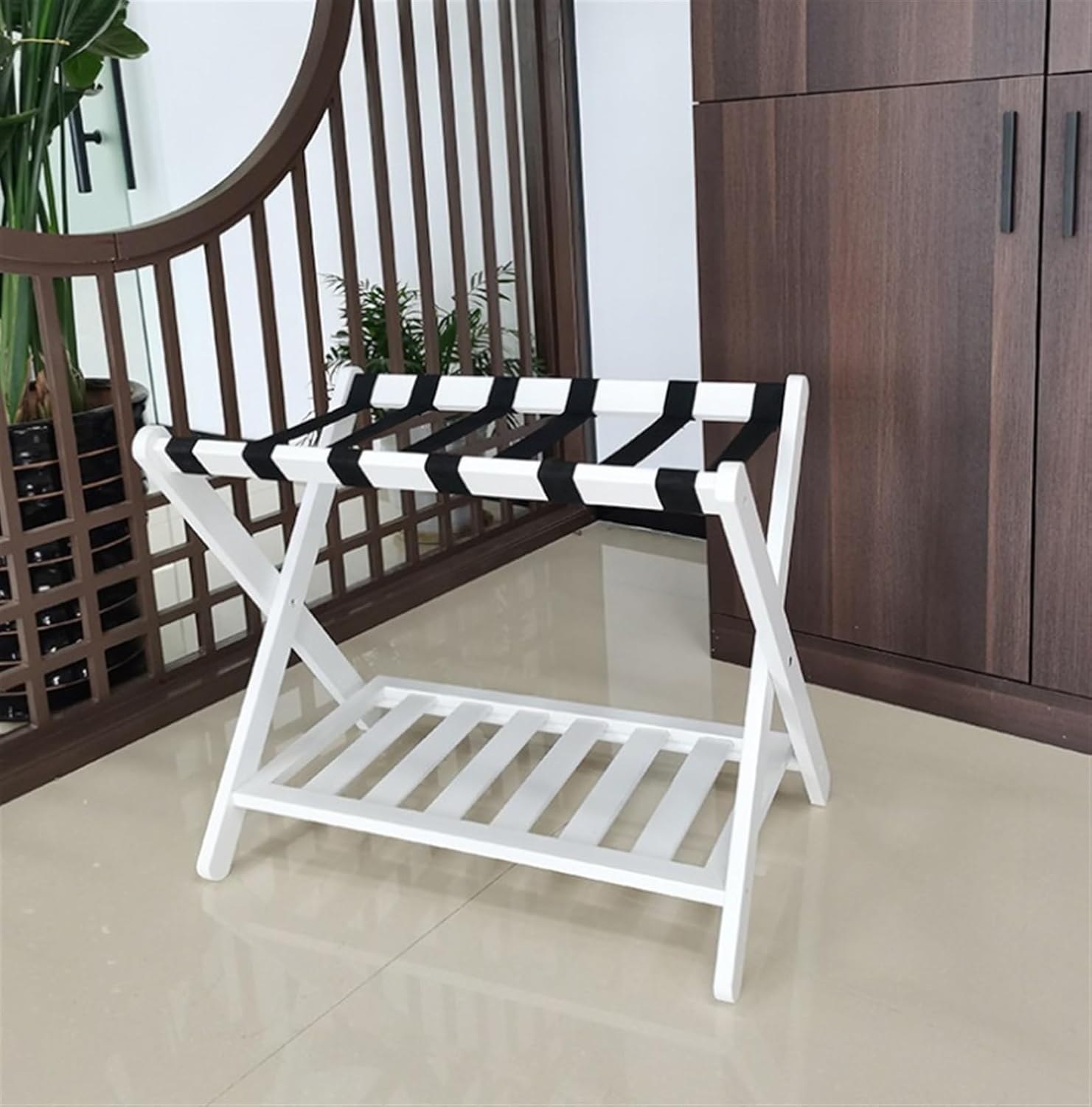 Rack,Folding Luggage Rack Bamboo Suitcase Luggage Stand for Home Bedroom Hotel with Shelf Bedroom Hotel(White)