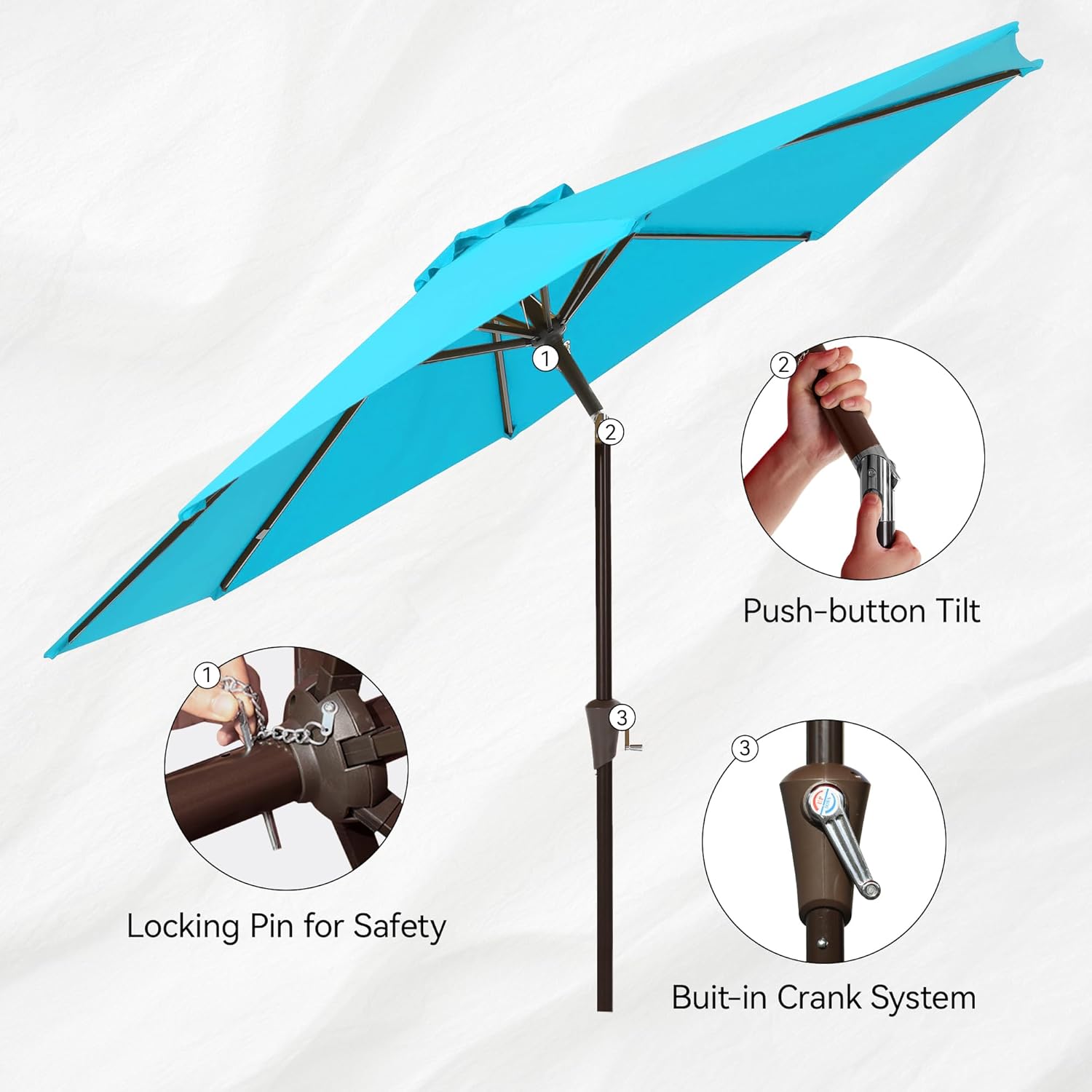 9FT Outdoor Patio Umbrella with 8 Sturdy Ribs & Push Button Tilt, Table Market Umbrella with Crank, Yard Umbrella for Garden Deck Pool Patio