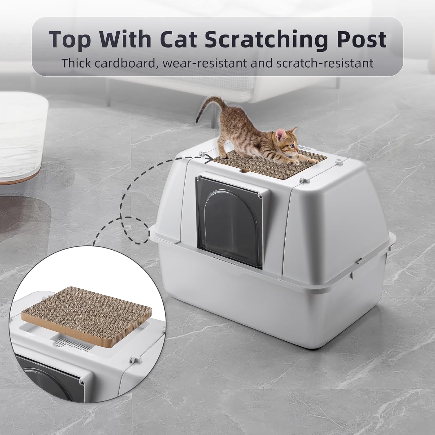HFAM Large Deodorizing Cat Litter Box Enclosure Flip-Top Stainless Steel Litter Box with Smart Deodorization Litterbox with High Sides and Splash Guard