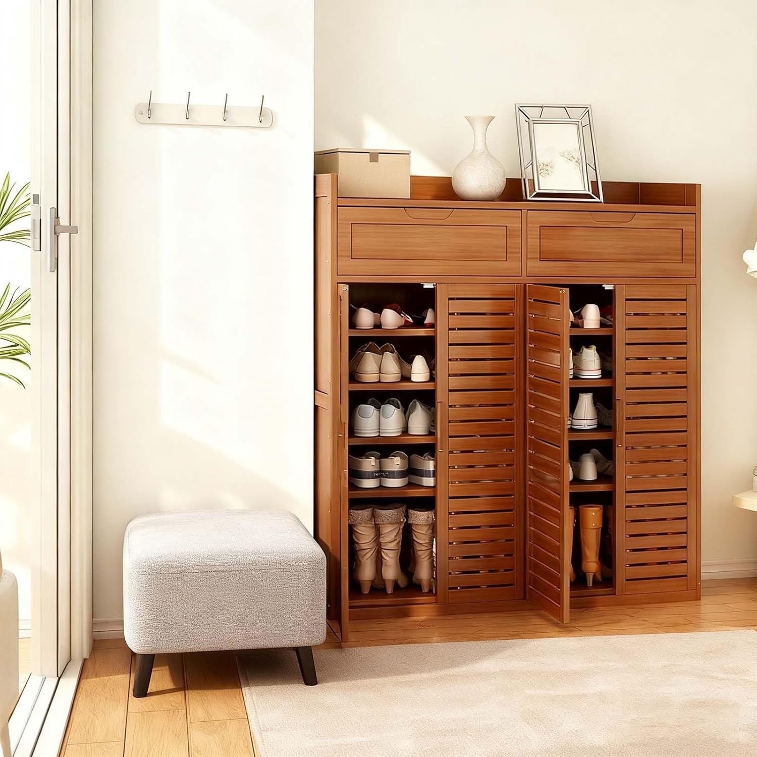 7-Tier Bamboo Shoe Cabinet - Slim Shoe Rack Organizer for Entryway, Hallway & Living Room Storage, Space-Saving Design for Shoes & Accessories