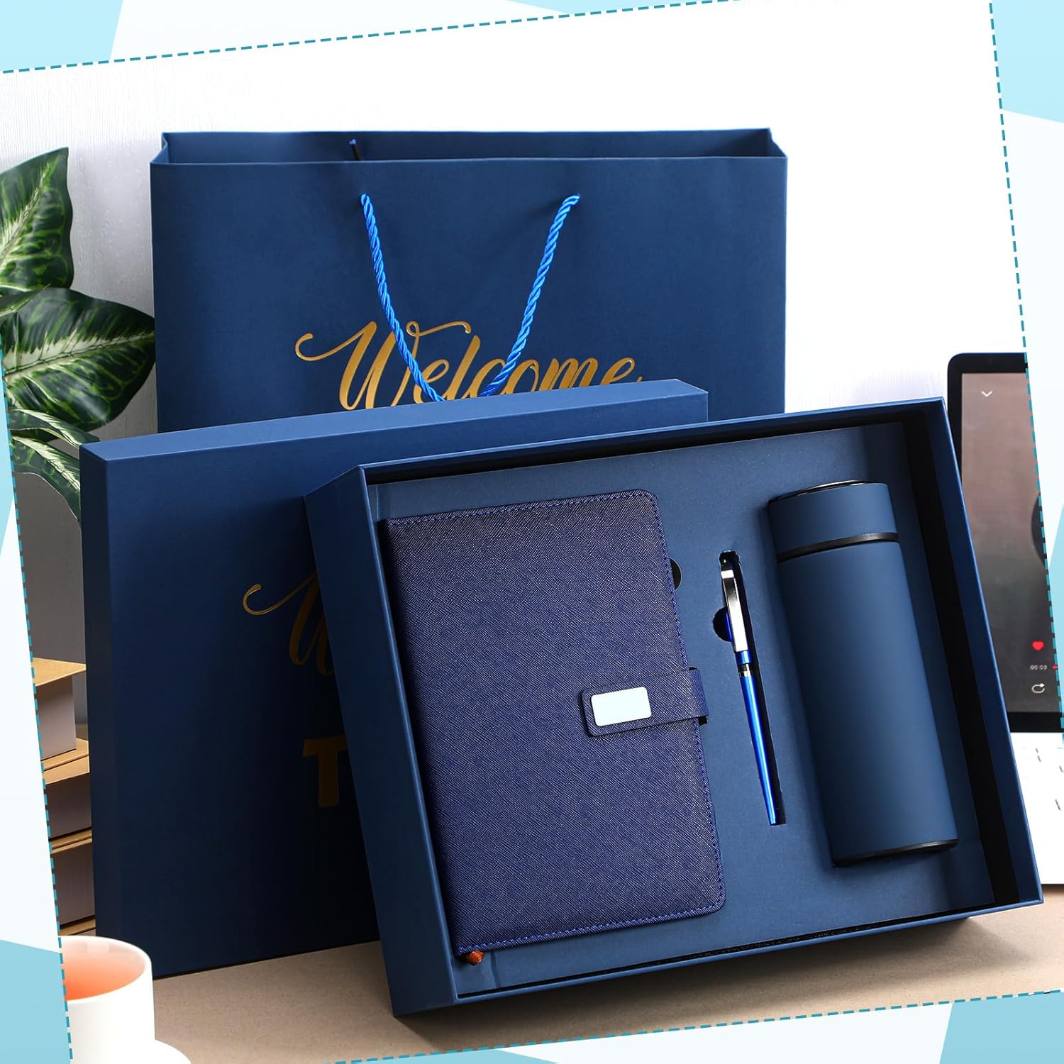 Thenshop Set of 5 New Employee Welcome to The Team Gift Sets Notebook Pen and Tumbler Welcome to The Team Box Employee Appreciation Gift Sets for New Worker Men Women Office(Blue) - Image 4