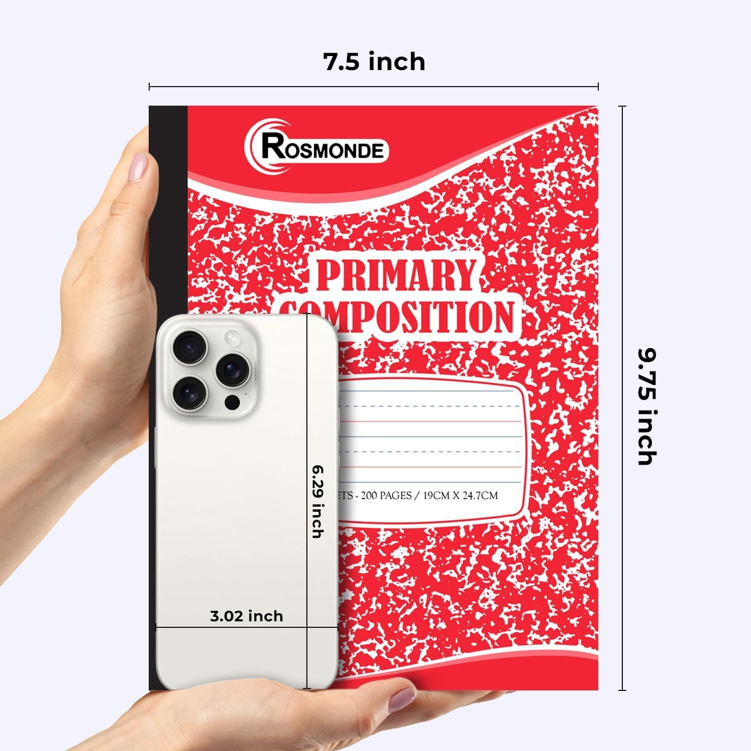 Rosmonde 12 Pack Primary Composition Notebooks, 200 Pages (100 Sheets), Primary Ruled Composition Notebook, 9-3/4" x 7-1/2", Grades K-2, Writing Dotted Lined, Assorted, Colors May Repeat