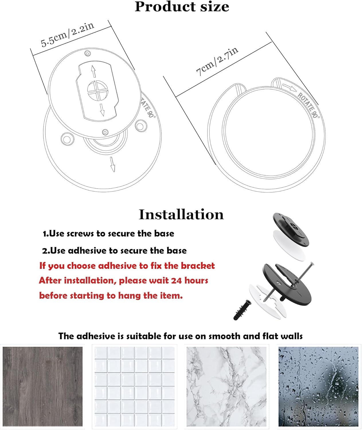 Universal Tablet Wall Mount Adjustable 90 Degrees Rotating Tablet Holder Fit for ipad/Kindle/e-Reader and More(2Pack)(Black)