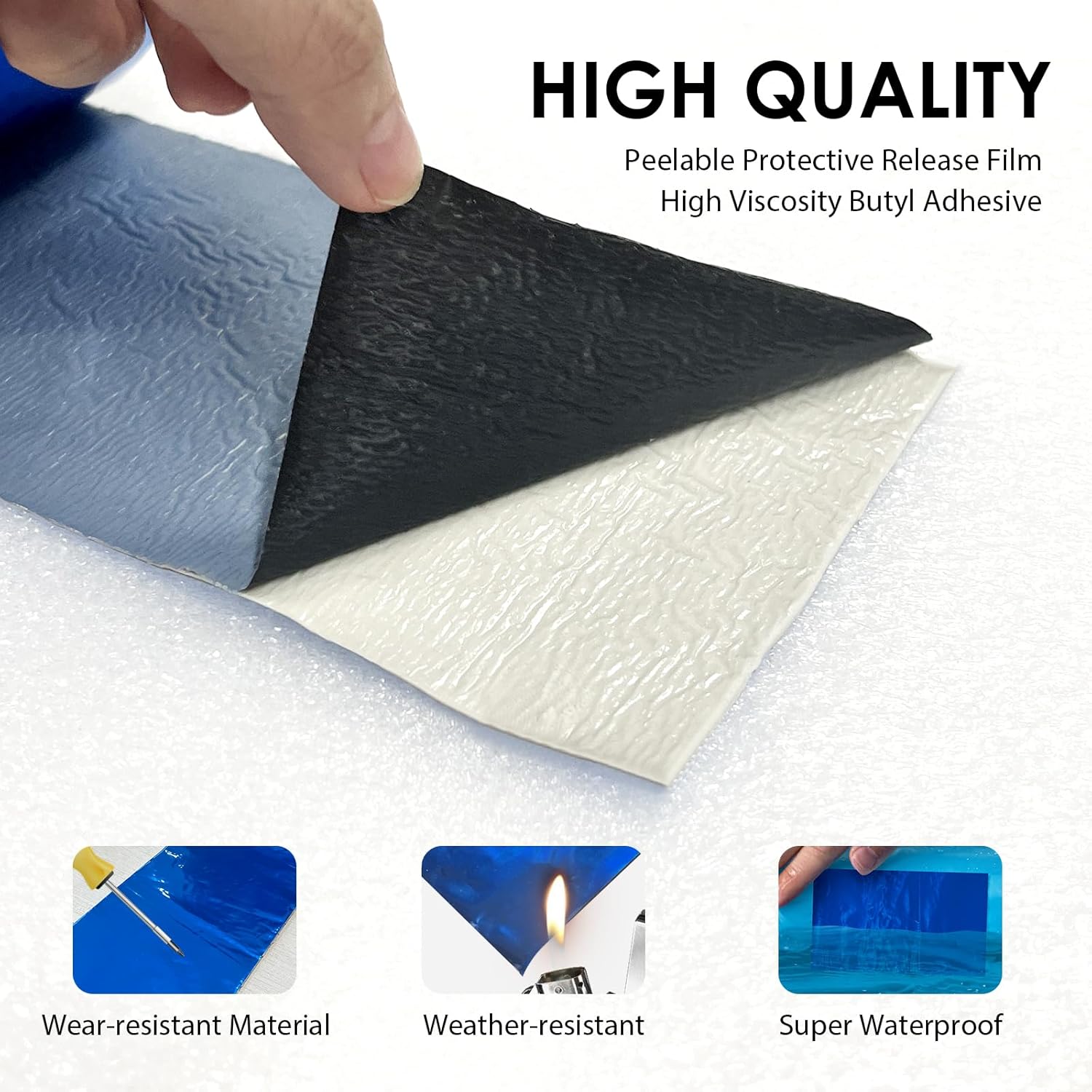 Blue Waterproof Tape 2in x 16ft, Super Sticky Outdoor Repair Butyl Tape for Pool Cover, Metal Roof Crack Sealing, Boat, RV Awning, Leak Proof Patch