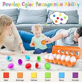CPSYUB Toddler Toys, 18 Month Toys, Christmas Eggs Gifts for 1, 2, 3 Year Old Girls/Boys, Montessori Matching Eggs Educational Color & Shape Recognition Skills Learning Toys BPA Free