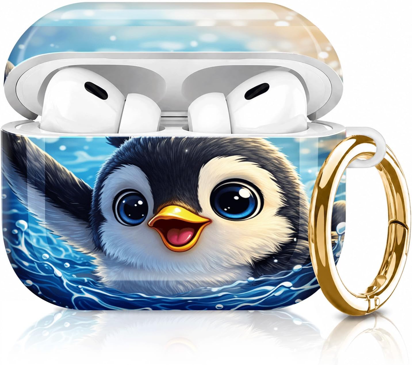 Compatiable for AirPod Pro 2nd/1st Generation Case,Lightweight & Durable Resistant Hard Case with Keychain,Stylish Design AirPod Case Cover for Women(Cute Penguin Floating in Water)