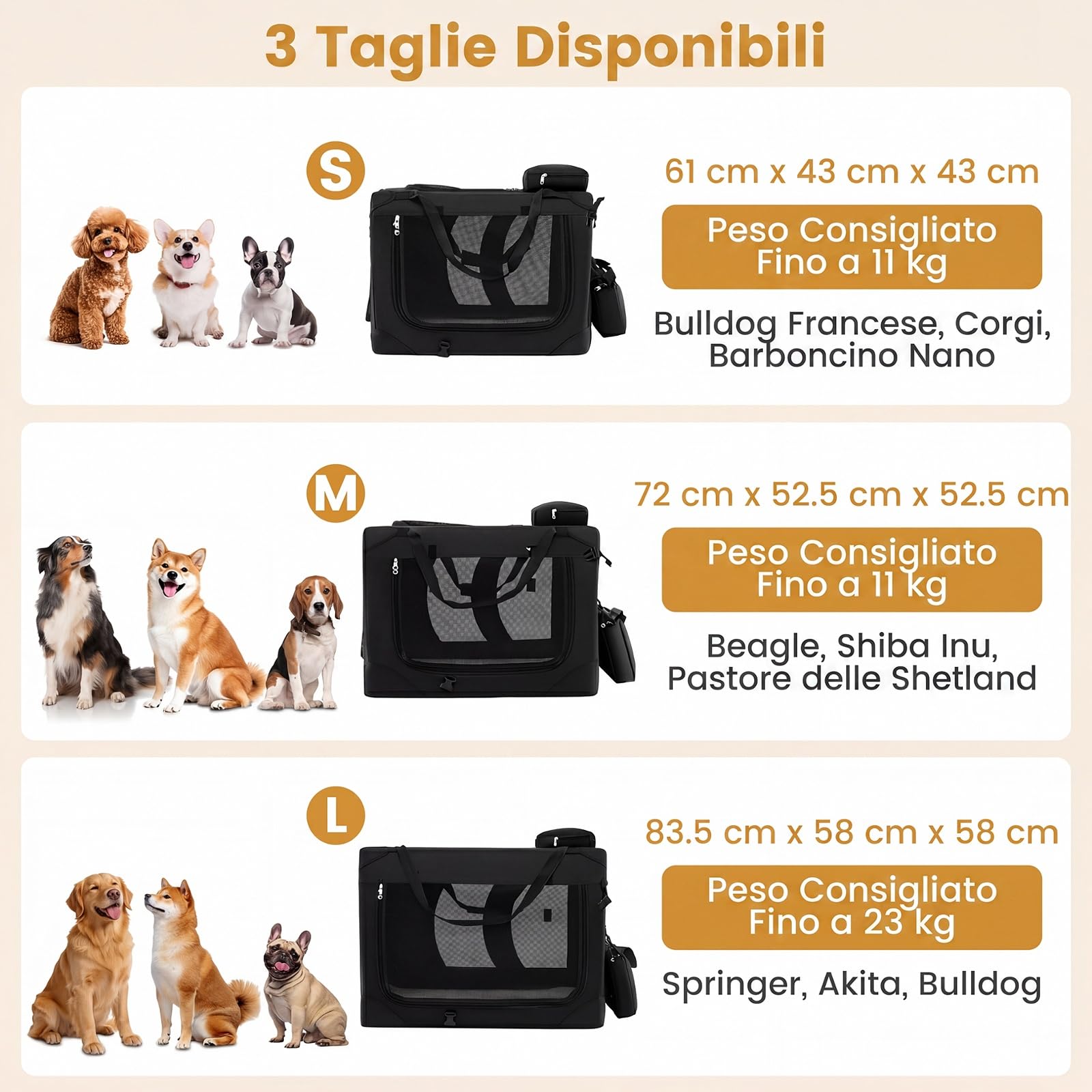 COSTWAY Trasportino per Cani e Gatti, Borsa per Cani Pieghevole e Traspirante con Morbido Cuscino, Parte Superiore Apribile, 2 Tasche Portaoggetti e 2 Manici per Animali Domestici (L,Nero)