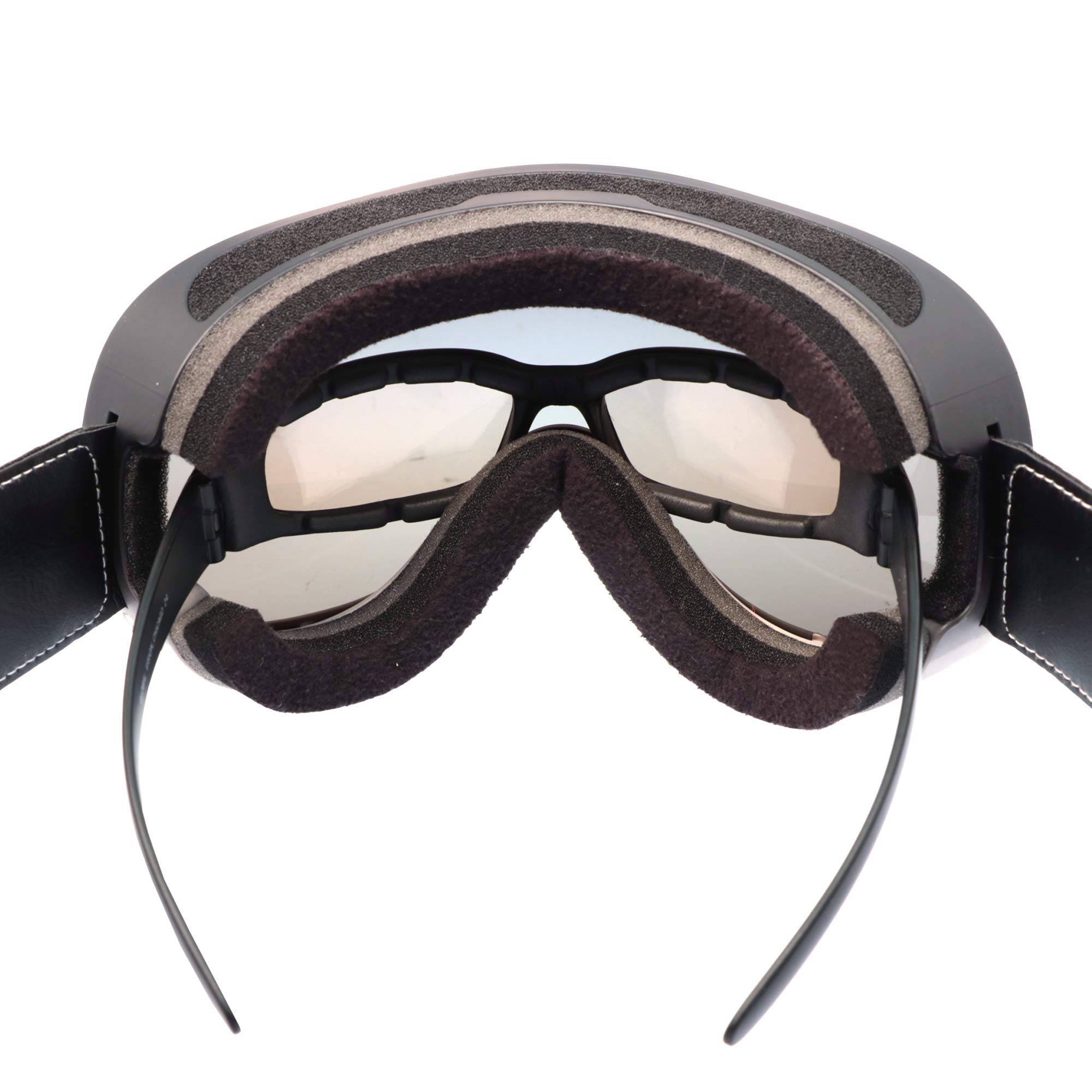PiWear Arizona, occhiali da moto per portatori di occhiali, retrò, imbottiti, montatura e cinturino nero, vetro scuro