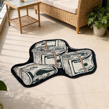 Money Rug, 100 Dollar Bill Rug, Thickened Imitation Cashmere Money Doormat with Non-Slip, Plush Shaggy Area Rug, Cool Rugs for Bedroom Front Door Living Room Home Decor (B,15.7″ * 23.6″)