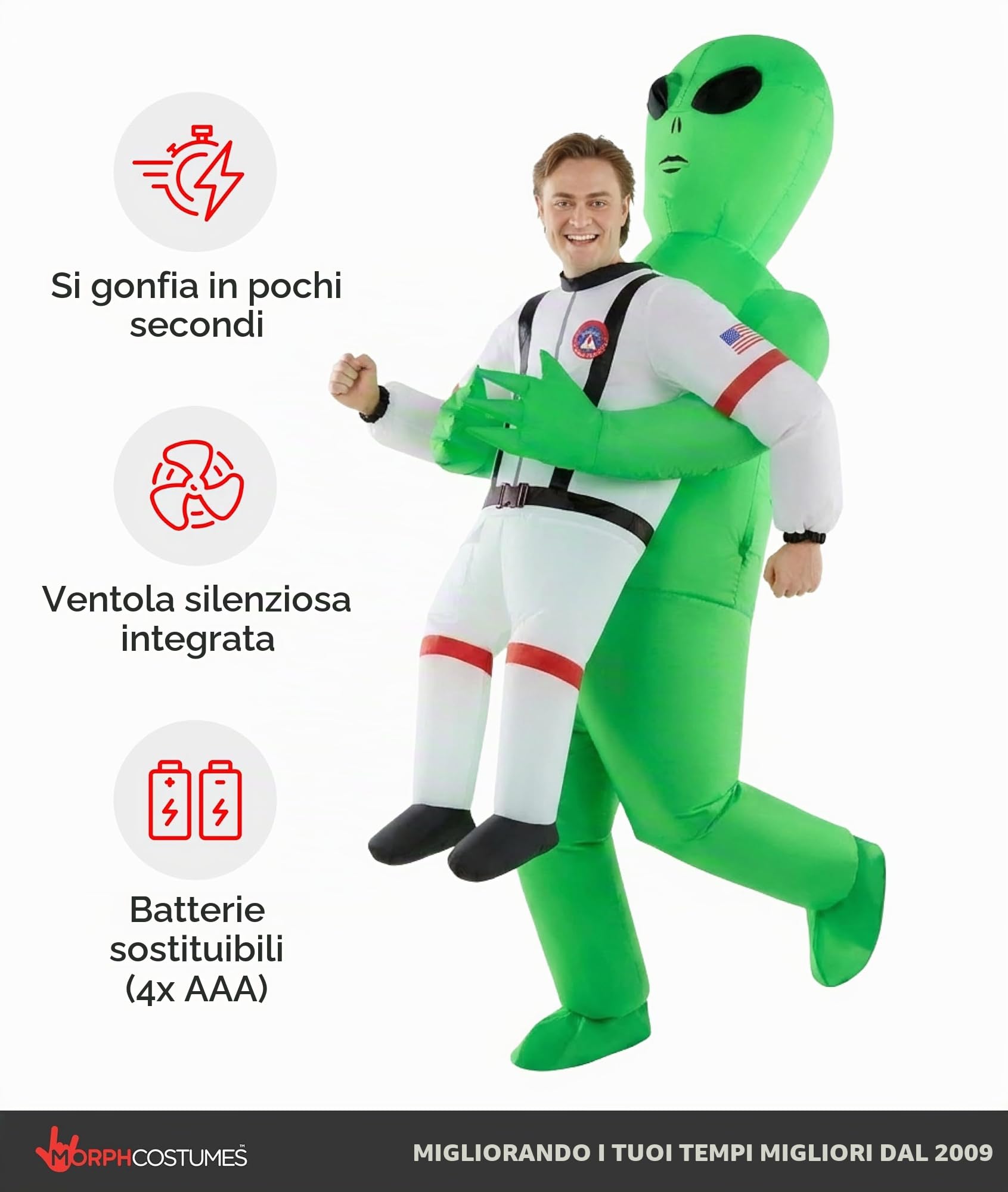 Morph Costume Alieno Astronauta Gonfiabile, Costume Halloween Uomo