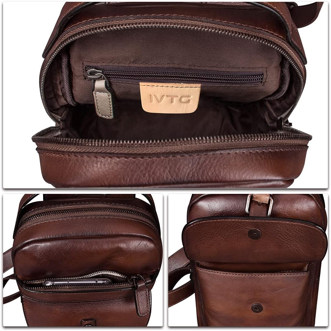 IVTG Genuine Leather Sling Bag Chest Shoulder Fanny Bag Hiking Backpack Vintage Handmade Crossbody Daypack - Image 7