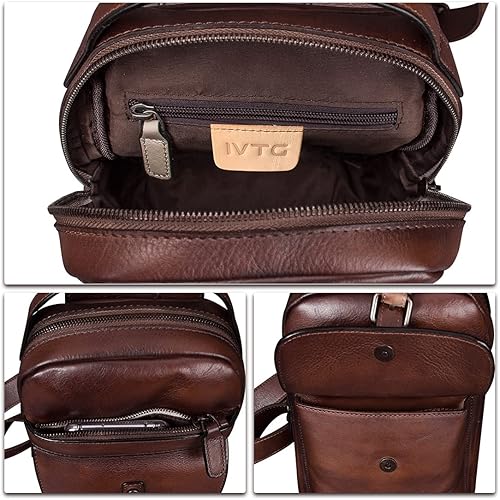 Miniatura 7 de Bolso bandolera de piel auténtica con hombros en el pecho, mochila de senderismo vintage hecha a mano