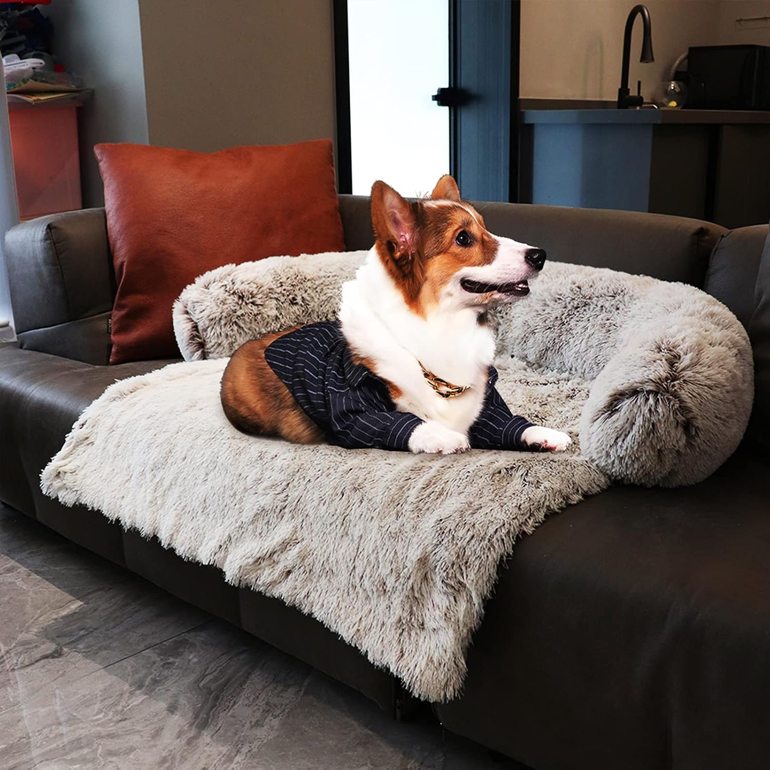 Pet Couch Cover, Calming Dog Bed Mat, Soft Fluffy Plush Dog Sofa Mat for Furniture Protector, Removable Washable Pet Furniture Cover…