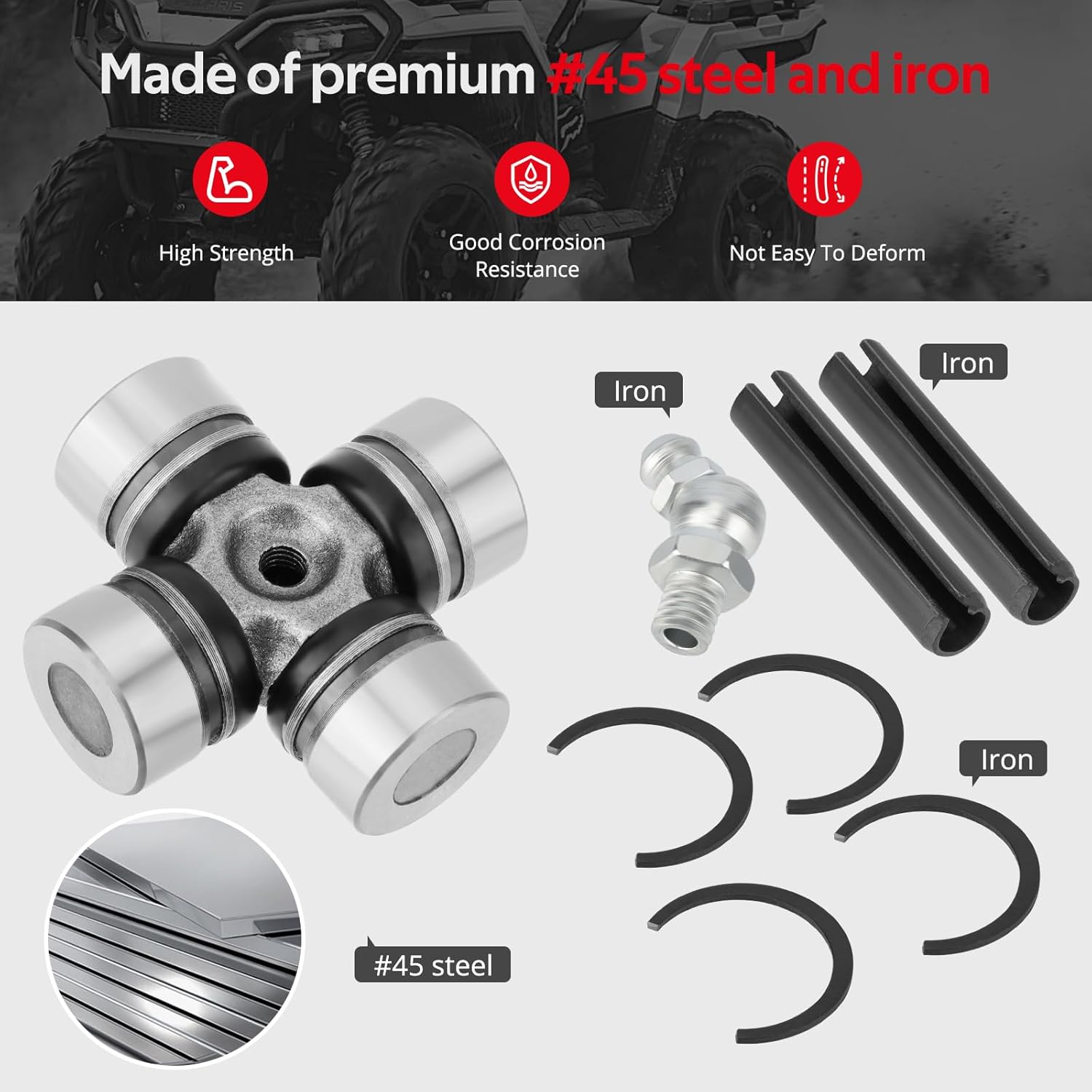 JAVIK Front Prop Shaft Yoke and U-Joint 2202015 for Polaris Ranger RZR Sportsman 1000 900 800 700 570 500 Scrambler Magnum Xpedition Xplorer Brutus General ATP ACE