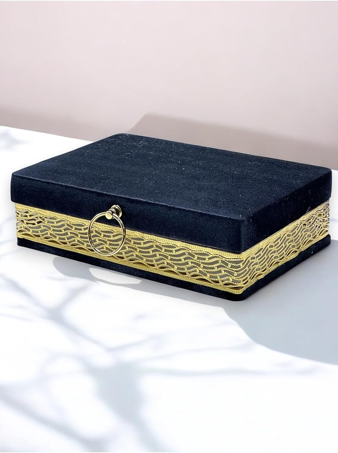 SODEF Decorative Storage Chest Modern Design Gold Embroidery for Bridal Gifts Home Decor 17.7 x 17.7 x 17.7 in - Black