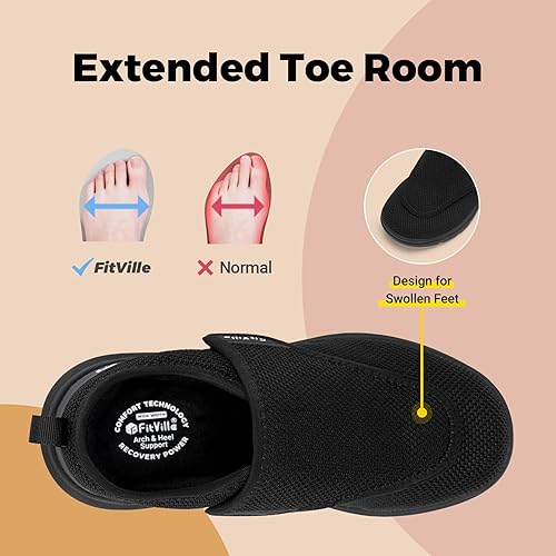 Miniatura 3 de FitVille Zapatos para diabéticos para mujer, zapatos ortopédicos sin cordones para pies hinchados, alivio del dolor de pies, EasyTop Wings V2