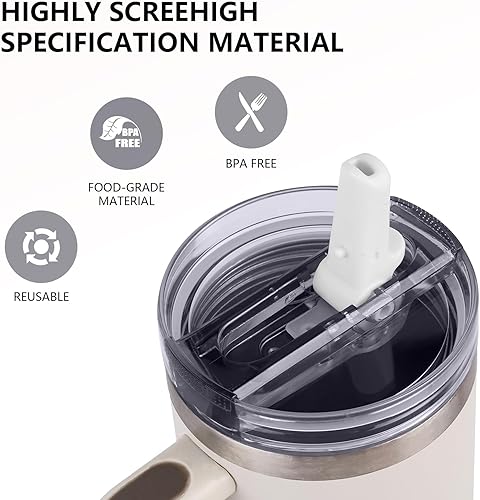 Miniatura 8 de 2 piezas de reemplazo a prueba de fugas con tapa FLIP y pajita - Compatible con Stanley ProTour Quencher y Quencher H2.0 40oz, 64oz (CREMA-A Y