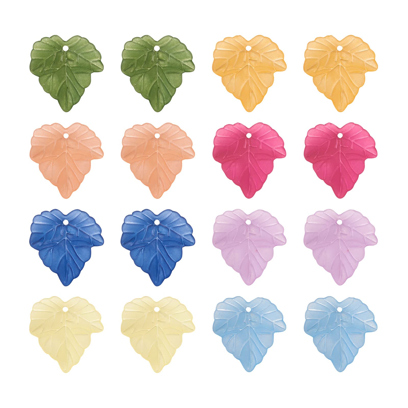 Craftdady 50pcs Transparent Frosted Acrylic Leaf Pendants Plastic Bead Charm with Vein 24x22.5mm for DIY Jewellery Making Crafting Colorful