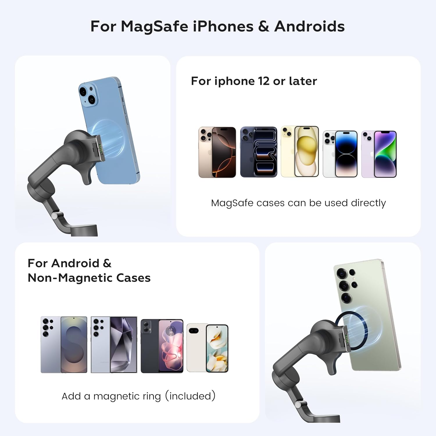 OM Magnetic Mount for DJI Osmo Mobile 8/7P/7 Gimbal Stabilizer, Double-sided Magnetic Quick-Release Mount Retractable Extension for MagSafe Phone Compatible with OM Multifunctional Tracking Module