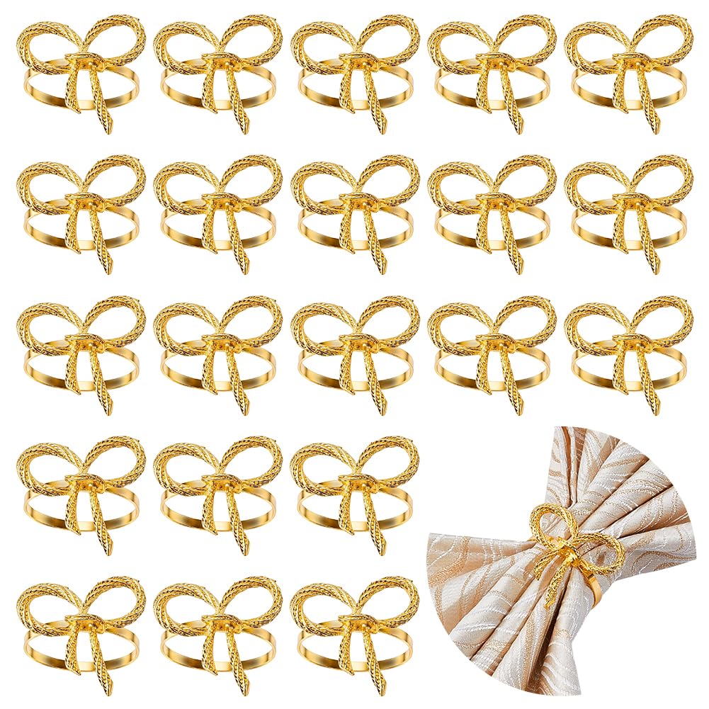 Lot de 60 ronds de serviette en forme de nœud doré en métal pour mariage, Thanksgiving, Noël, Saint-Valentin, banquet, fête d'anniversaire