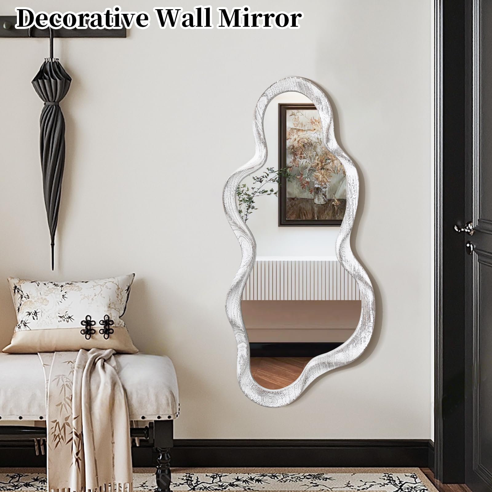 Miroir Mural asymétrique Noir Cadre en Bois irrégulier Art Moderne Miroir Mural décoratif vanité Salle de Bain Salon Chambre à Coucher entrée Couloir Mignon Miroir Nuageux