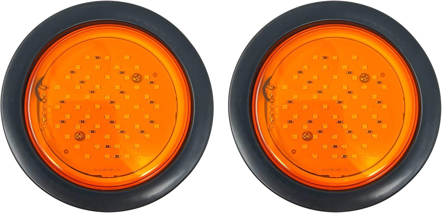 All Star Truck Parts 2pcs 4" Inch Round Super Bright 52 LED Diodes Mid Turn Mid Ship Signal Tail Sealed Lights Amber Assembly Rubber Mount for Trucks Trailers RV Boat Waterproof