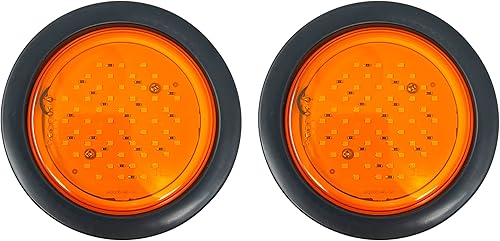 ] 2 luces redondas superbrillantes de 4 pulgadas, 52 diodos LED, giro medio, señal de barco, luces selladas, montaje ámbar, montaje de goma para